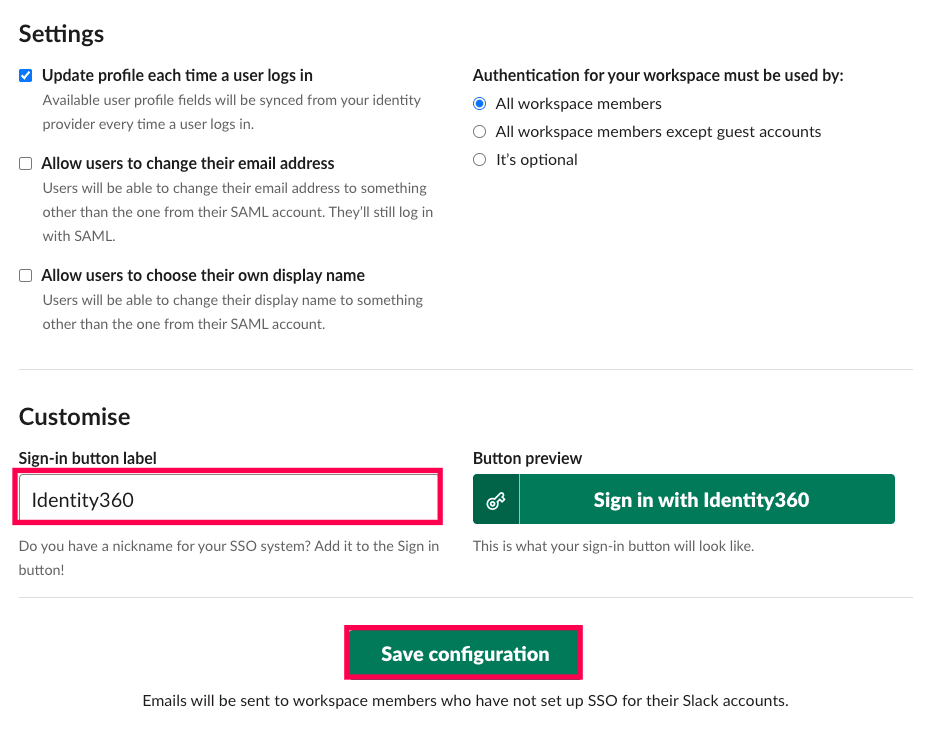 Slack sign-in button customization