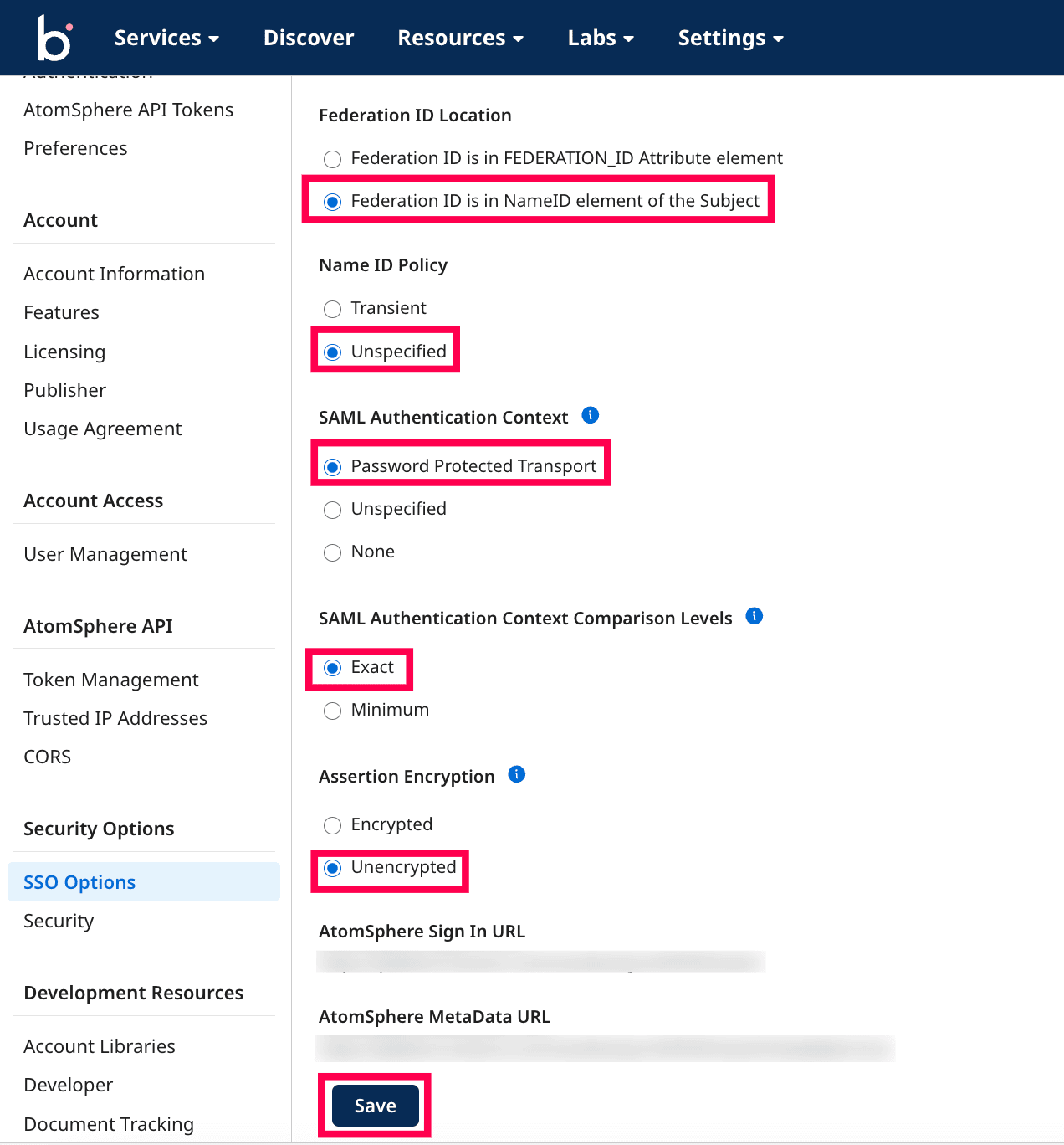 SSO configured in Boomi application