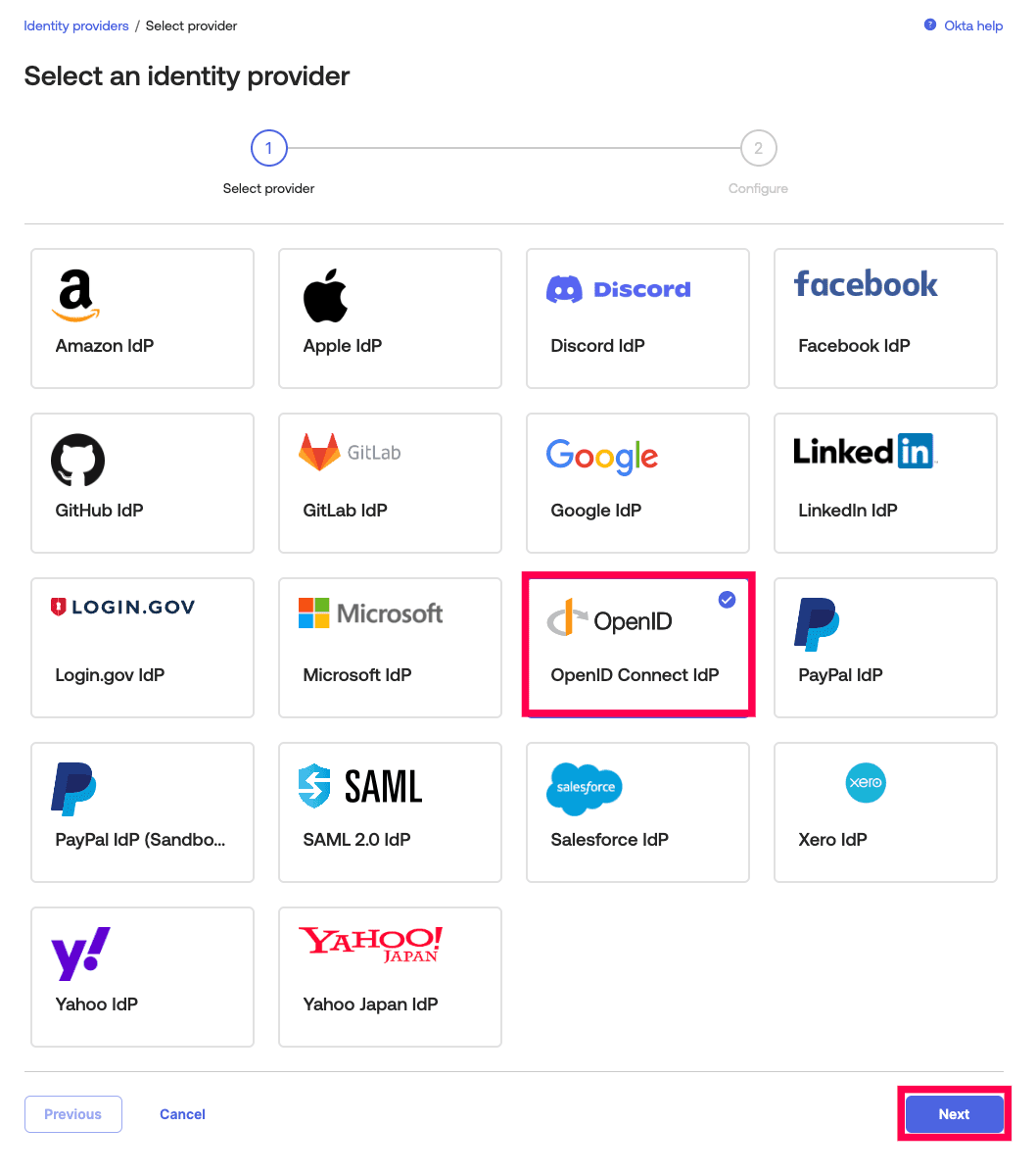 Selecting OpenID Connect IdP from Okta