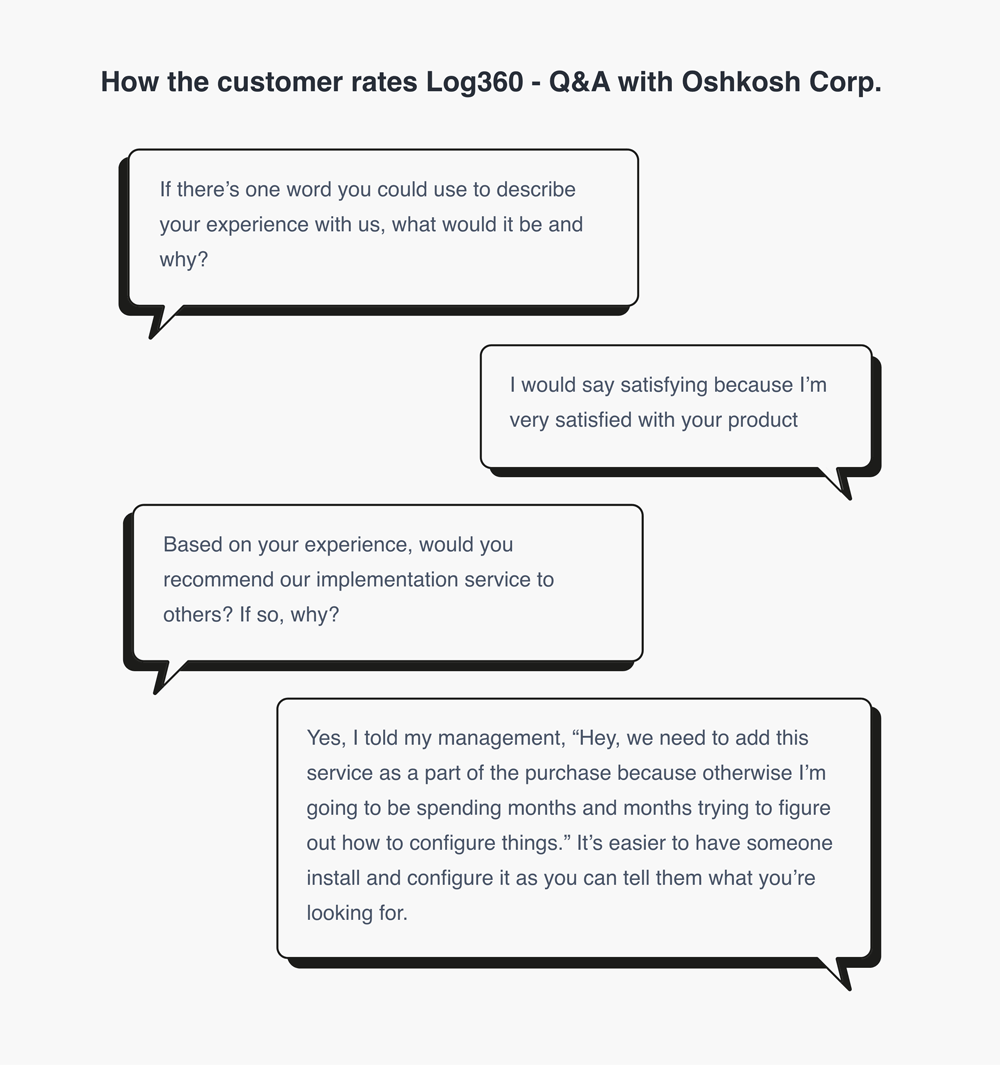 How the customer rates Log360 Q&A with Oshkosh Corp