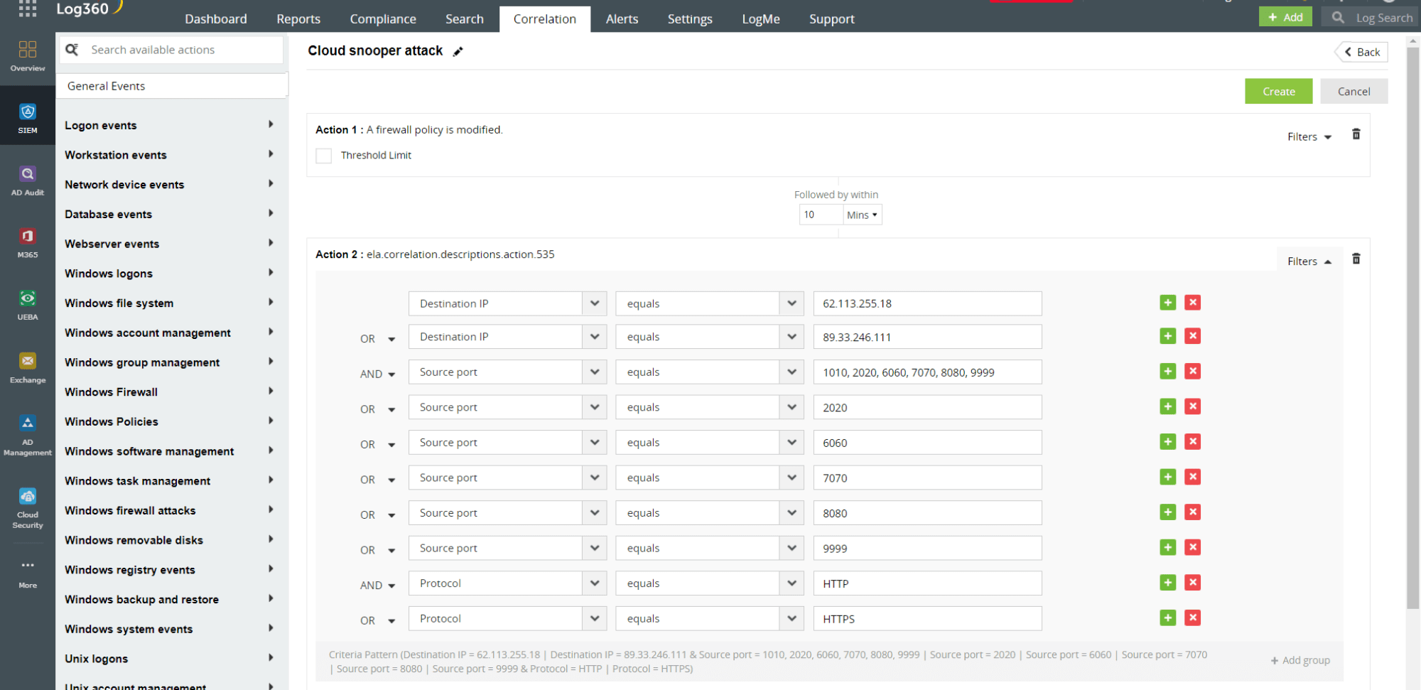 Cloud Snooper attack correlation rule in Log360