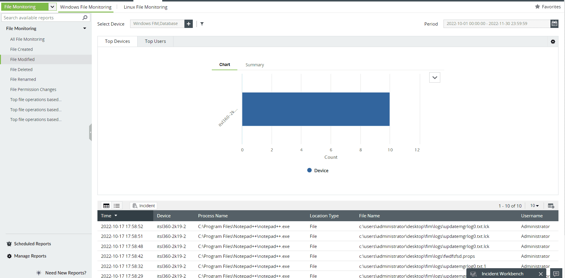 Viewing the changes made to files and folders using FIM reports