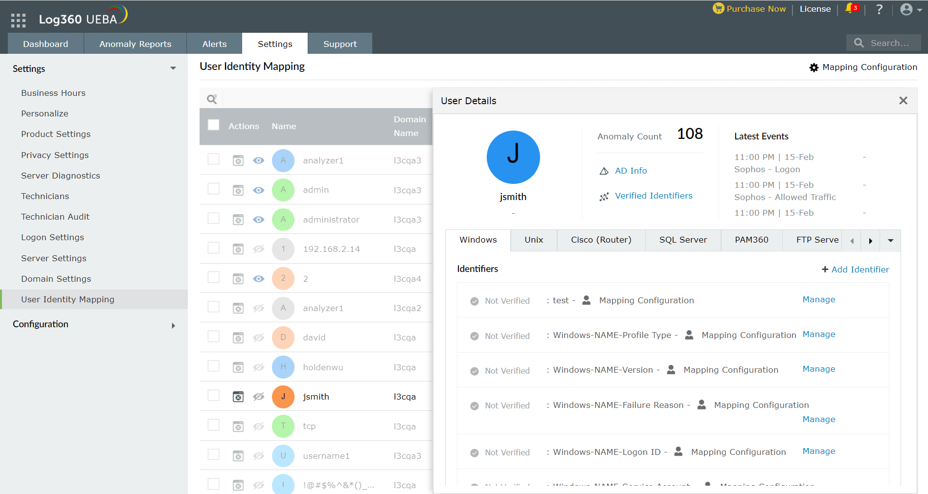 User Identity Mapping (UIM)