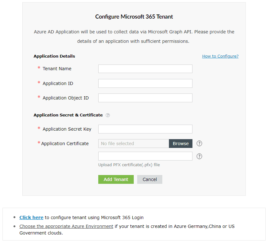 Manual Microsoft 365 tenant configuration