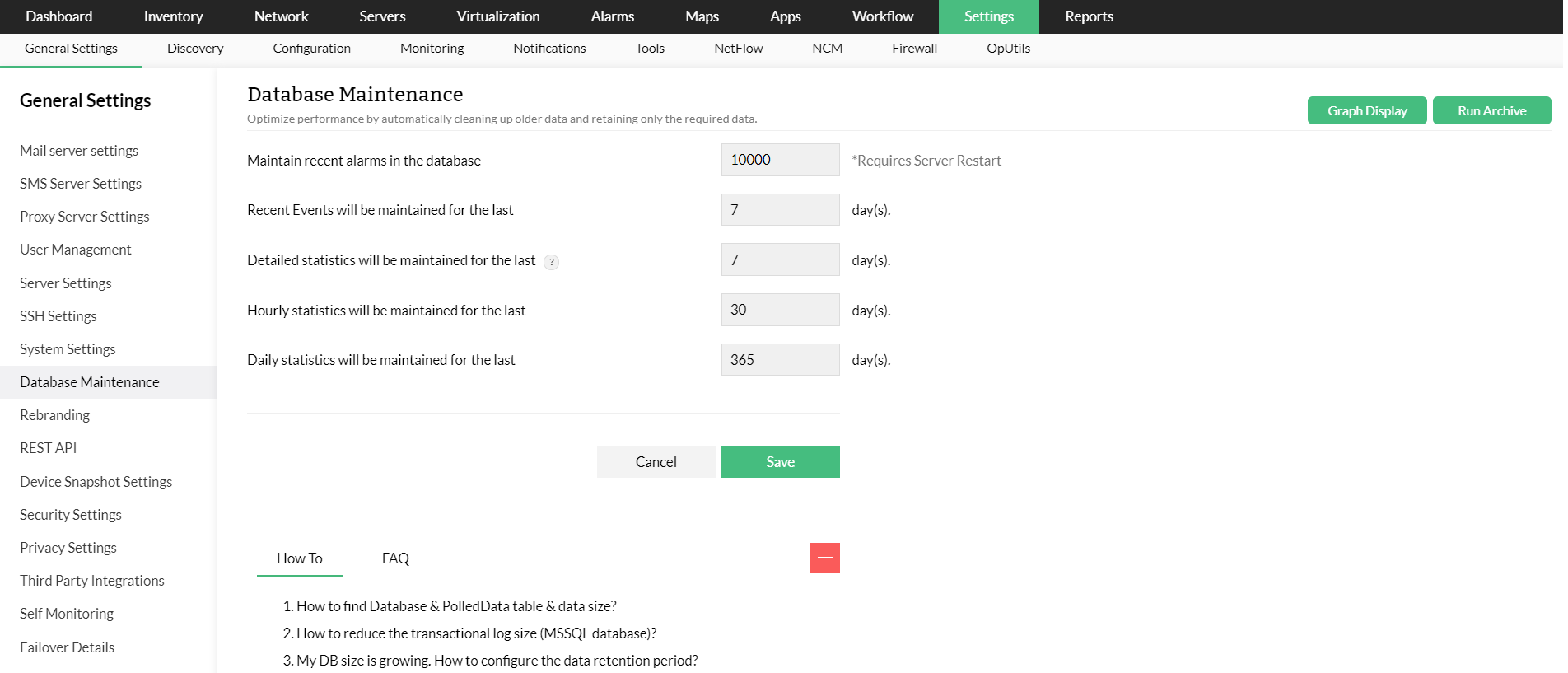 Database maintenance in OpManager