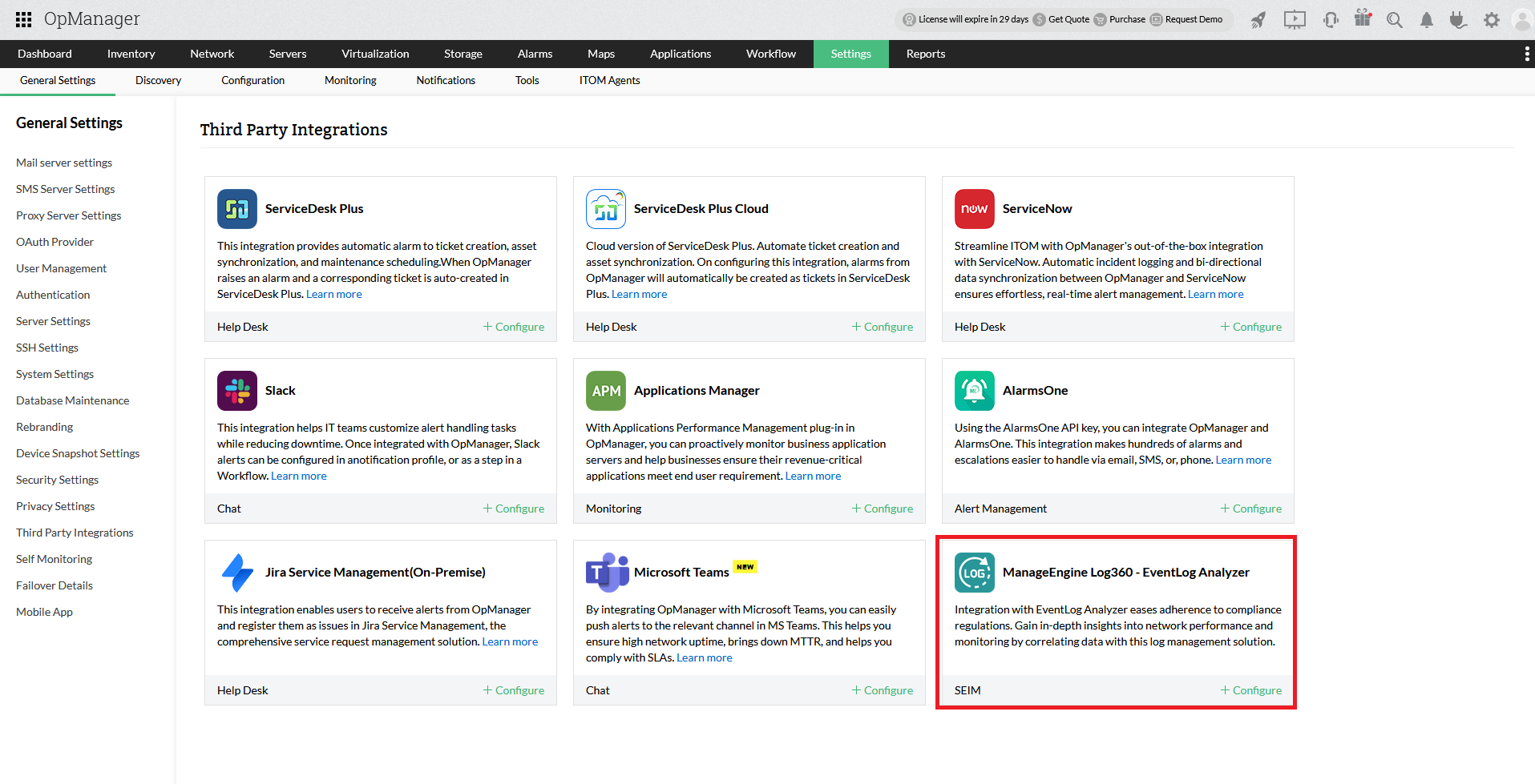 Integrating OpManager with Log 360 - EventLog Analyzer