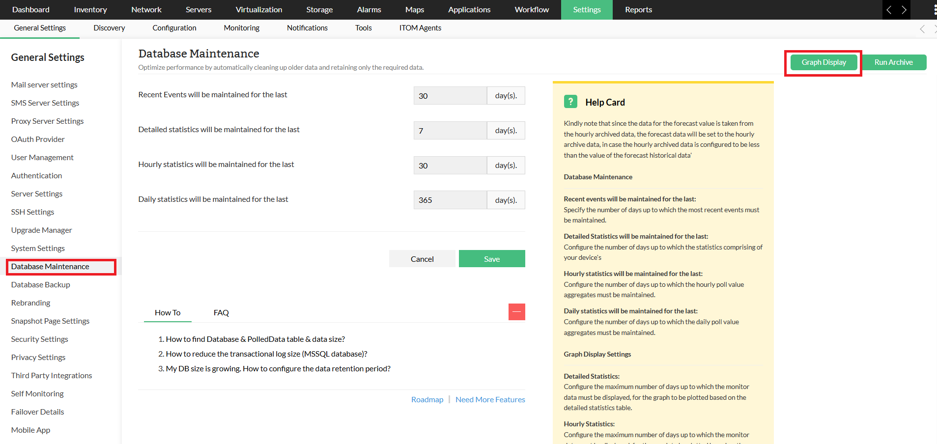 Graph display settings in OpManager