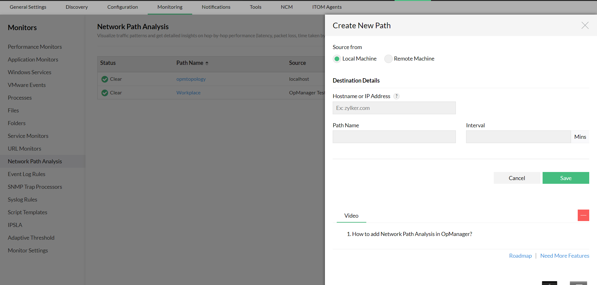 Network path analysis- ManageEngine OpManager