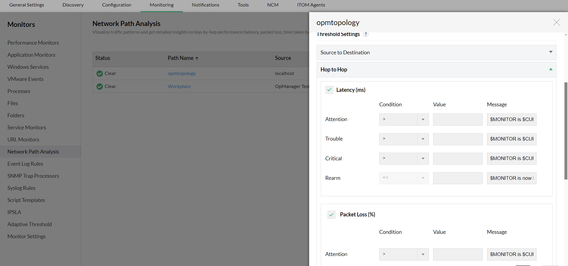 Network path analysis- ManageEngine OpManager