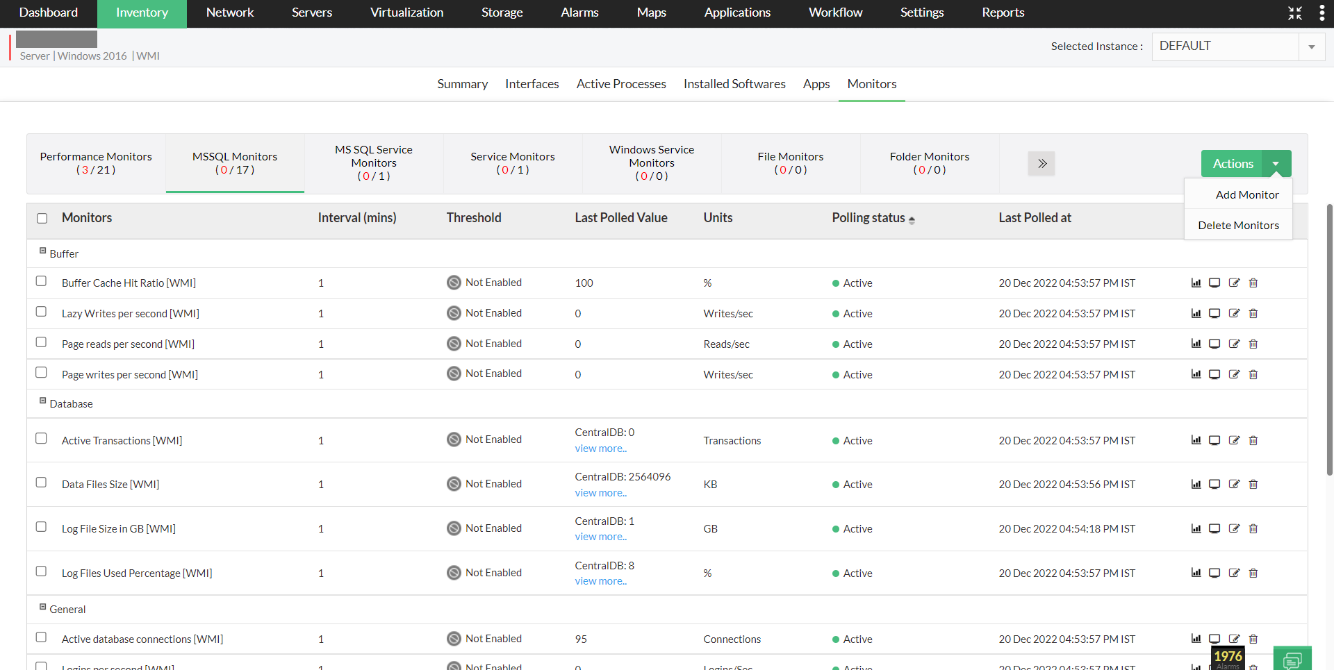 MS SQL monitoring in OpManager