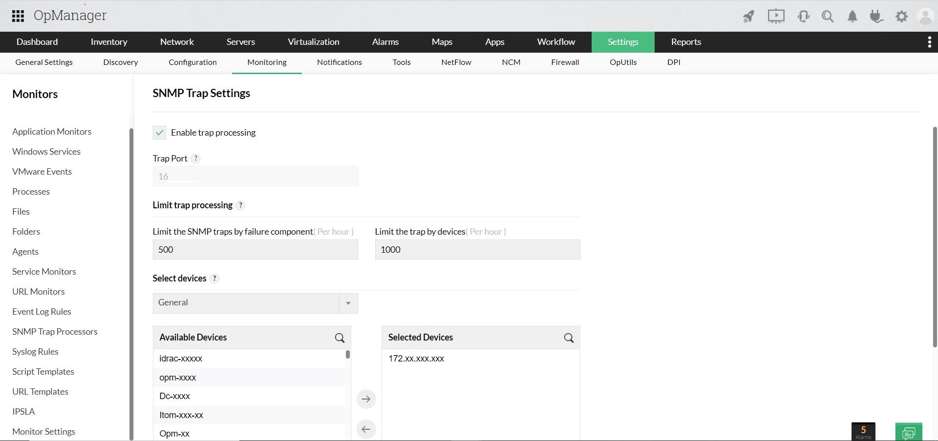 Trap Settings - ManageEngine OpManager