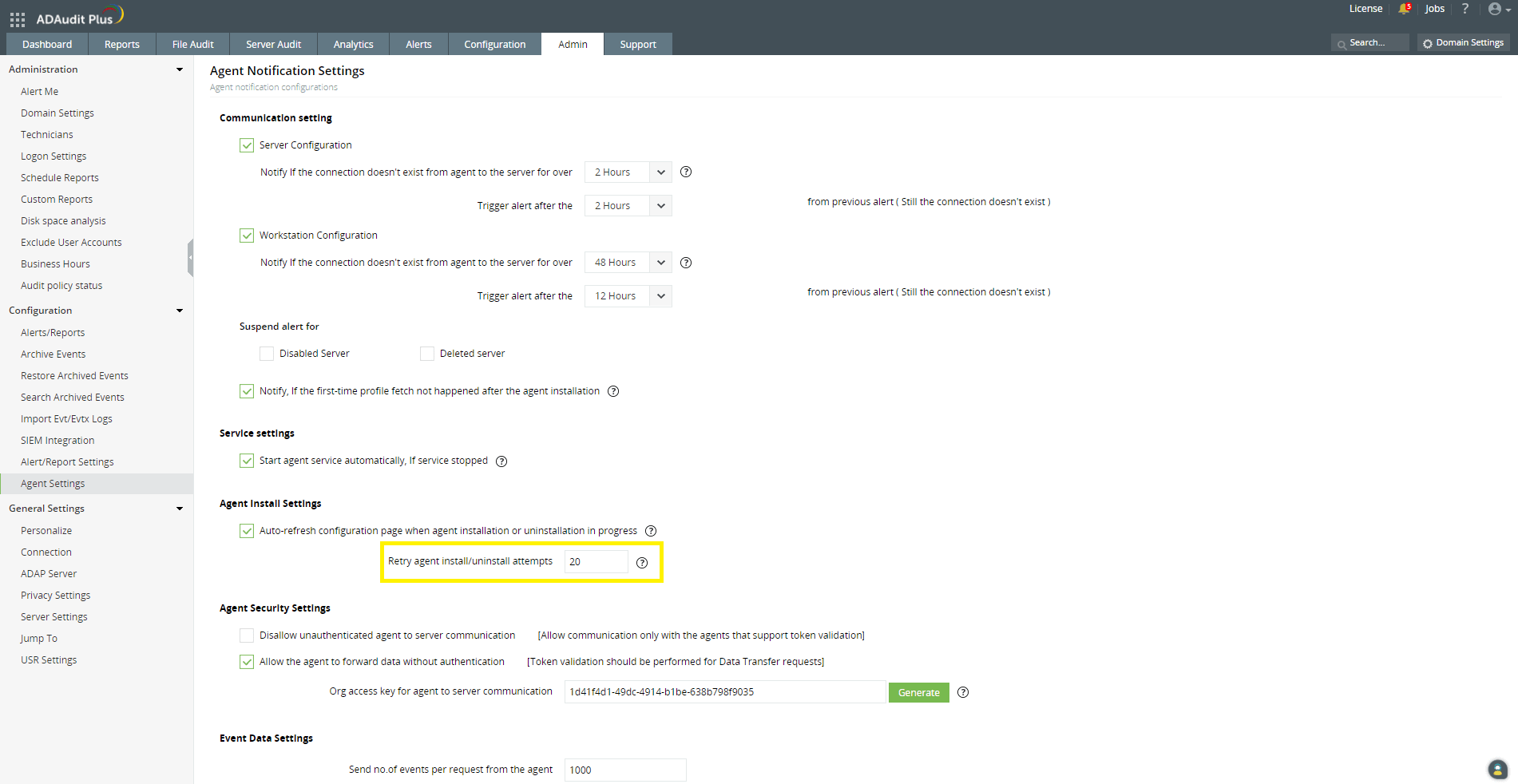 Installing the client-side agent from ADAudit Plus' UI