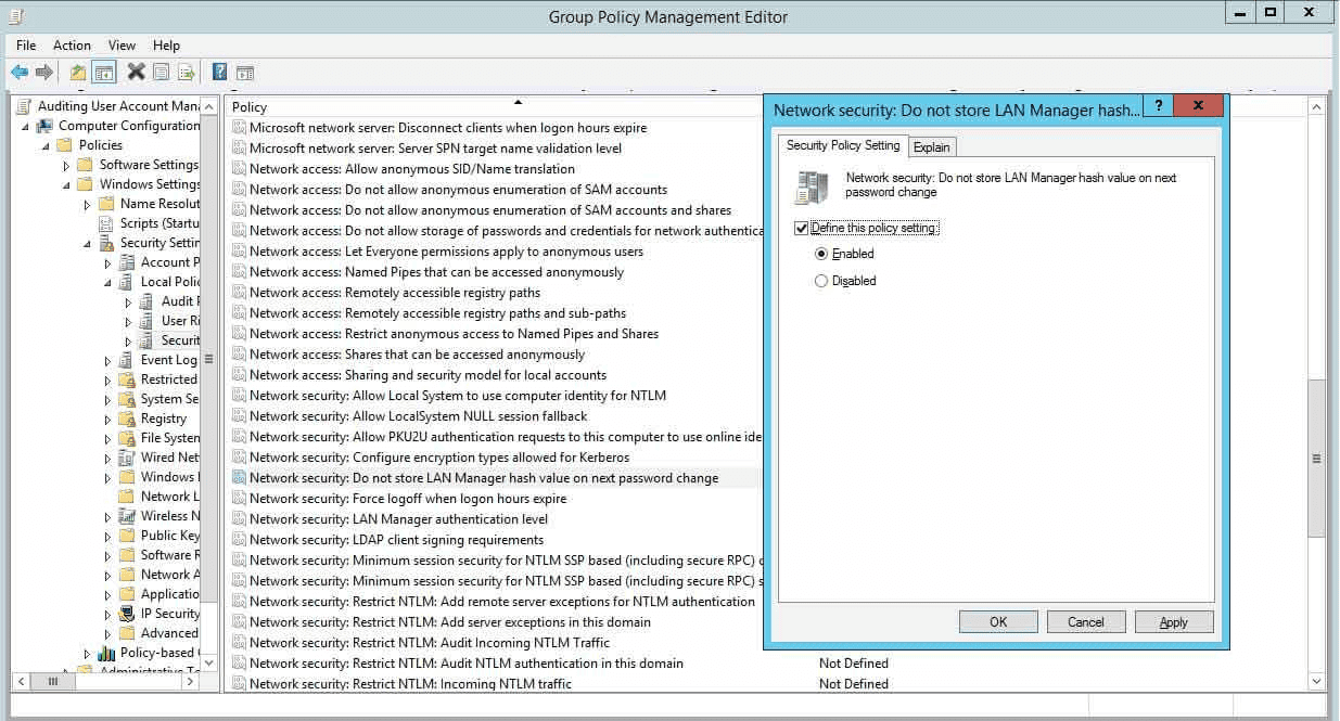 Network security: Do not store LAN Manager hash value on next password change policy