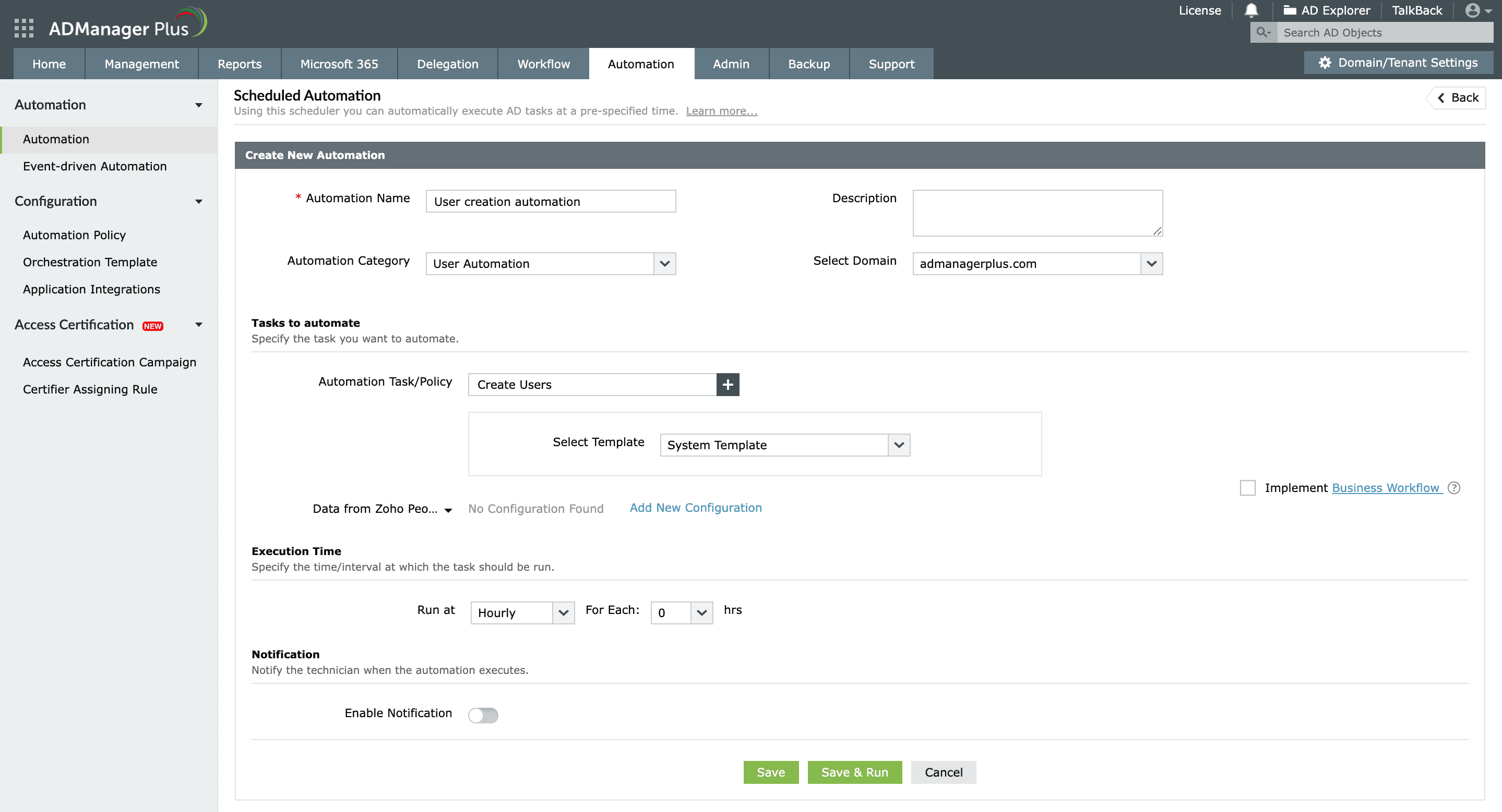 Automatically create users in Active Directory using ADManager Plus' automations.