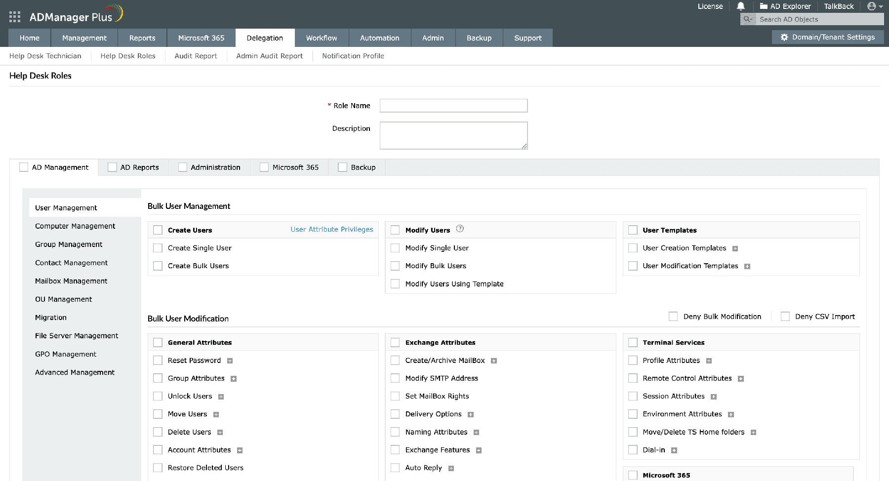 Delegate Active Directory management tasks to help desk technicians using ADManager Plus. 