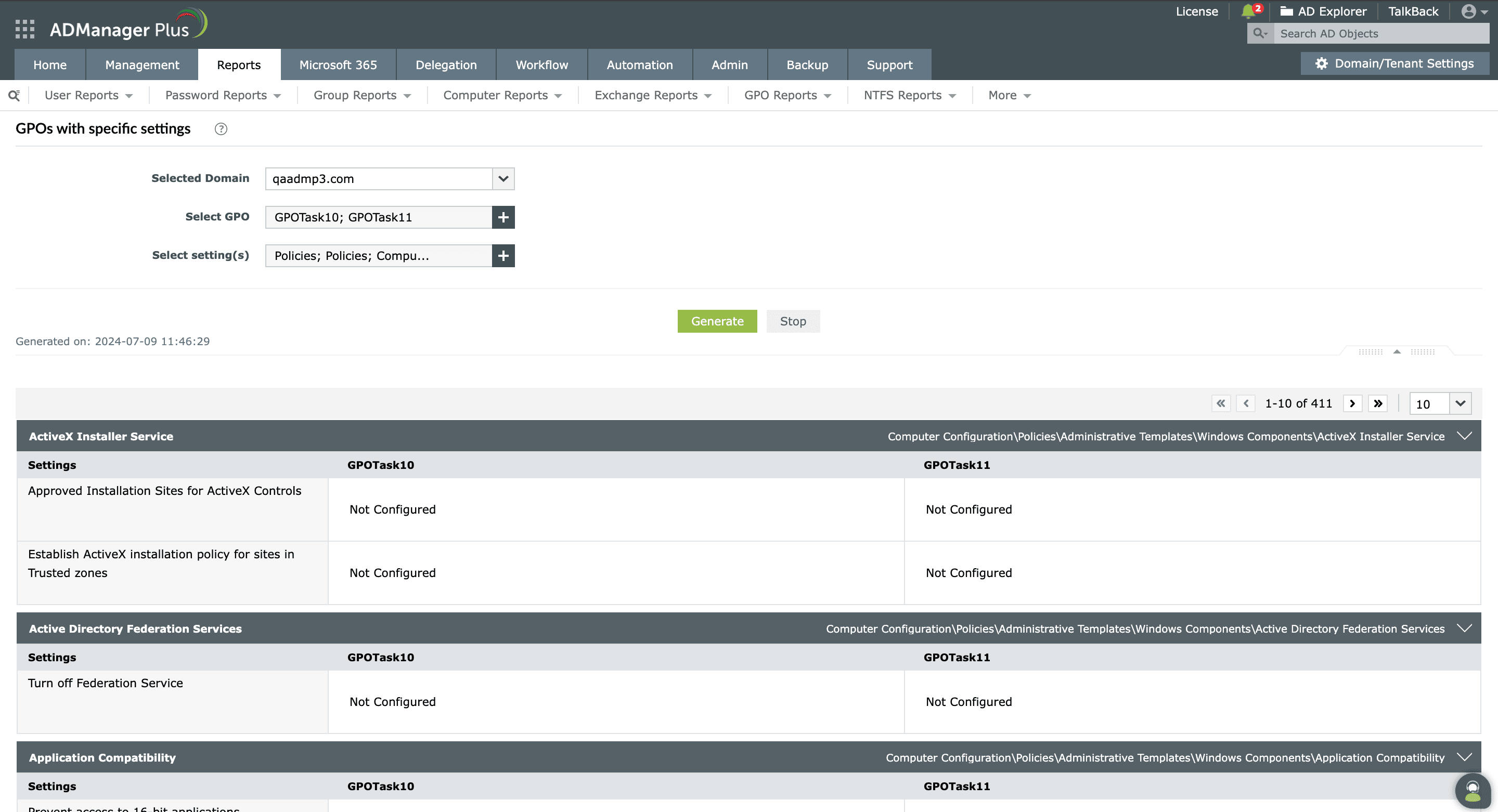 GPOs with Specific Settings report