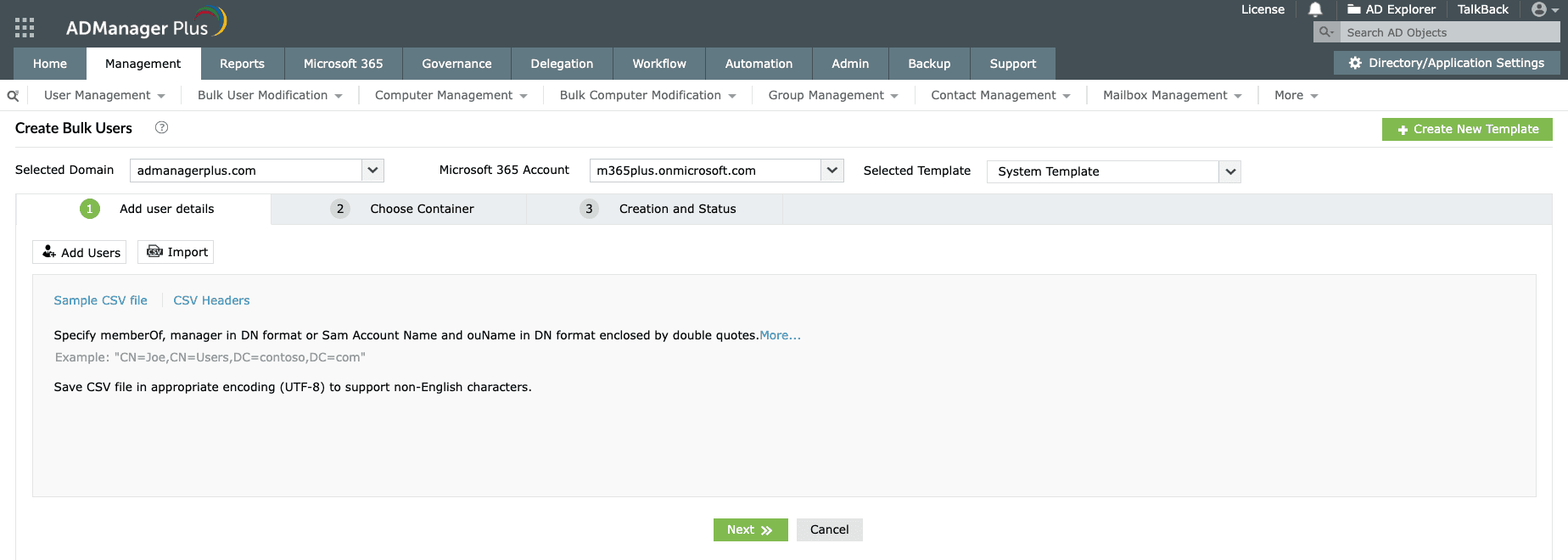 Setting account expiration date for multiple Active Directory users using CSV import in ADManager Plus