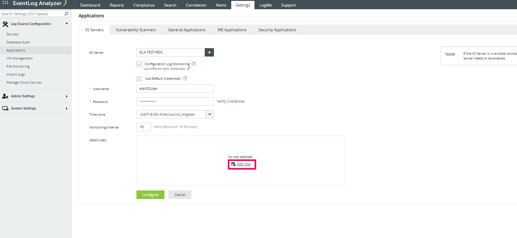 Configuring an IIS site