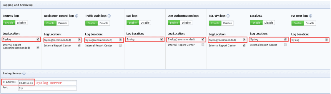 Configuring the Syslog Service on Sangfor devices