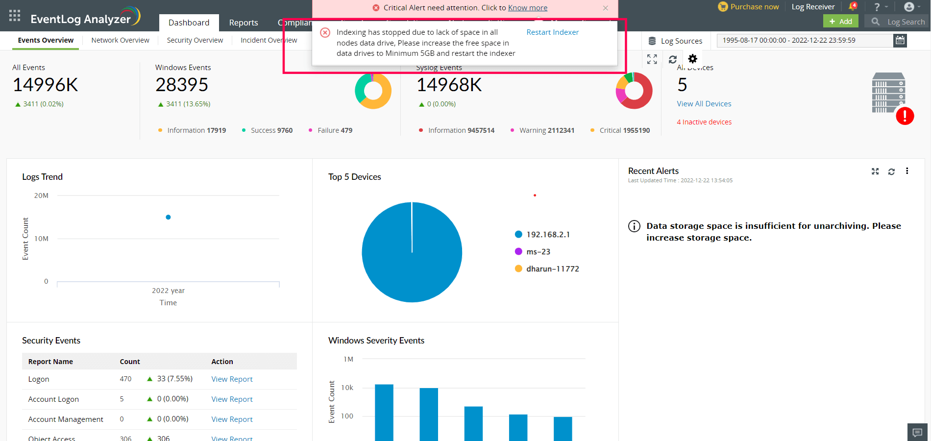 Disk Monitoring for Search Nodes in EventlogAnalyzer