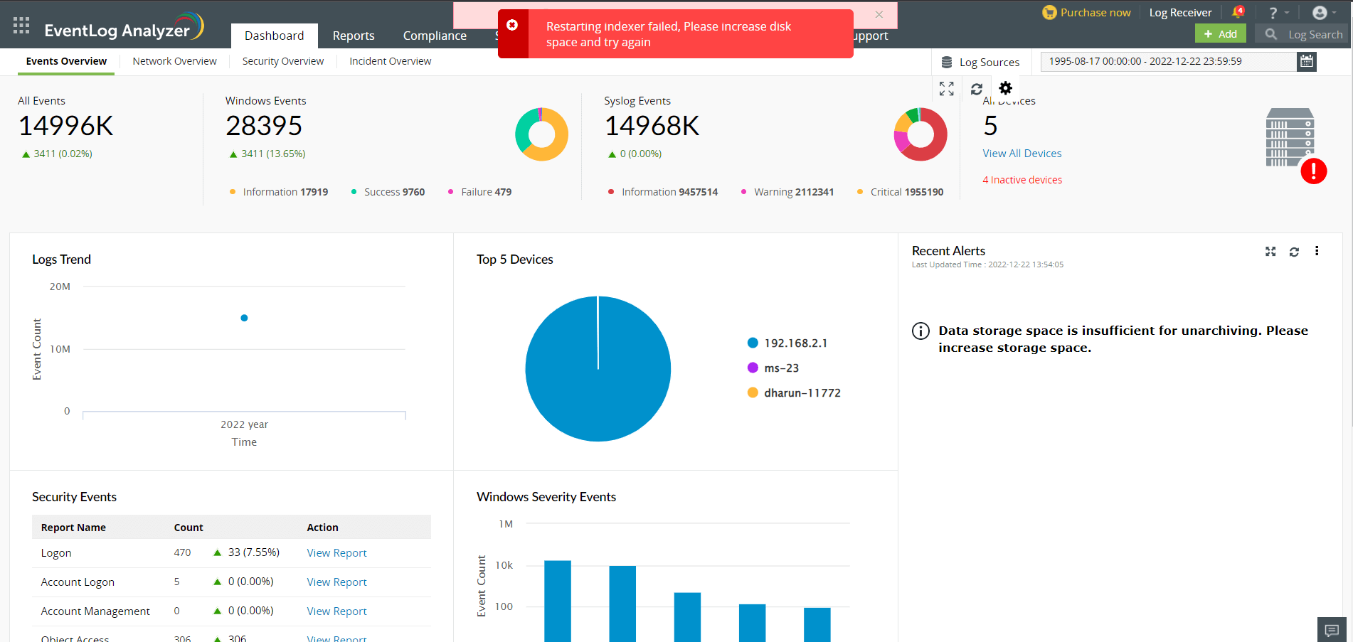 Disk Monitoring for Search Nodes in EventlogAnalyzer