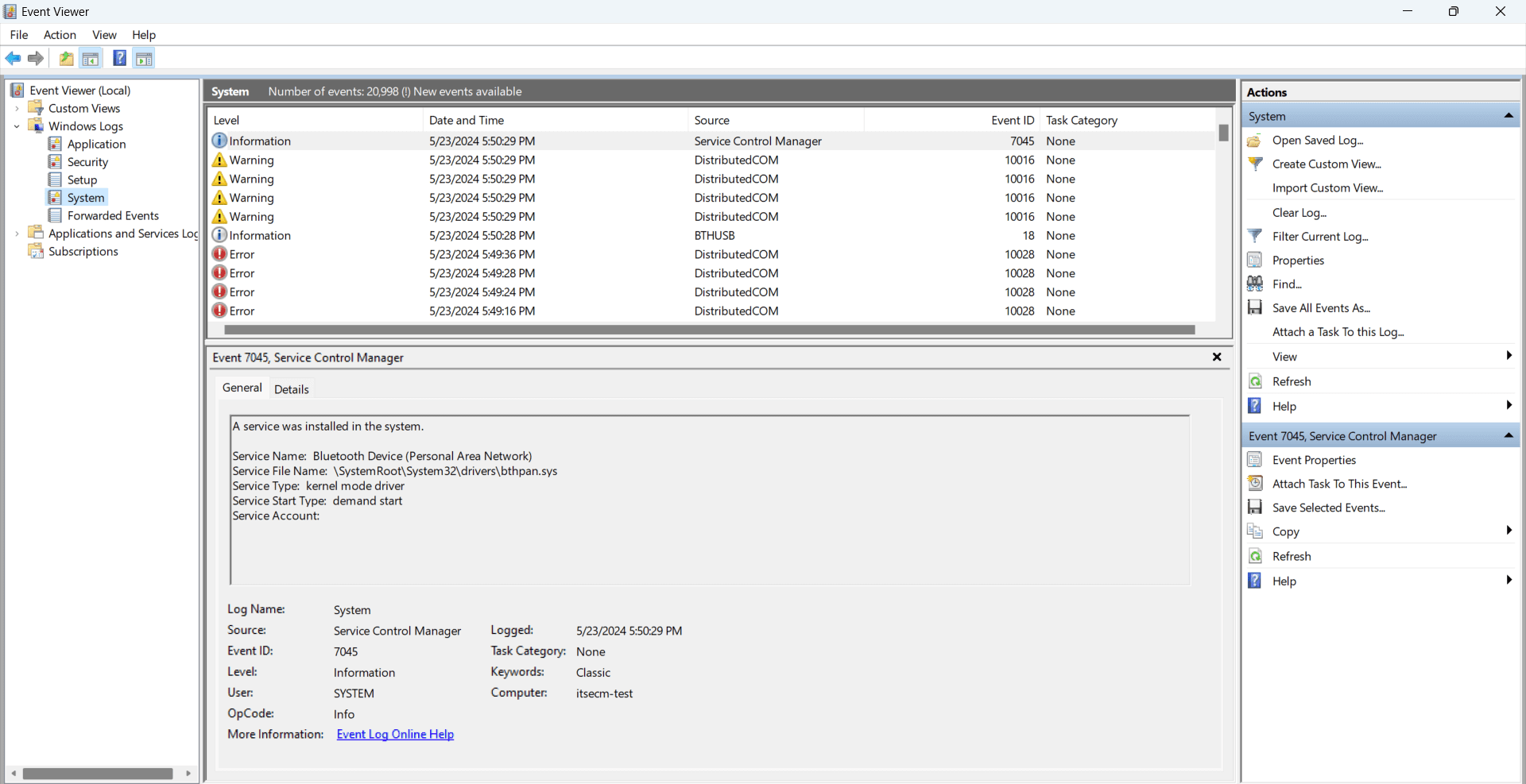 Configure alerts for critical windows logs