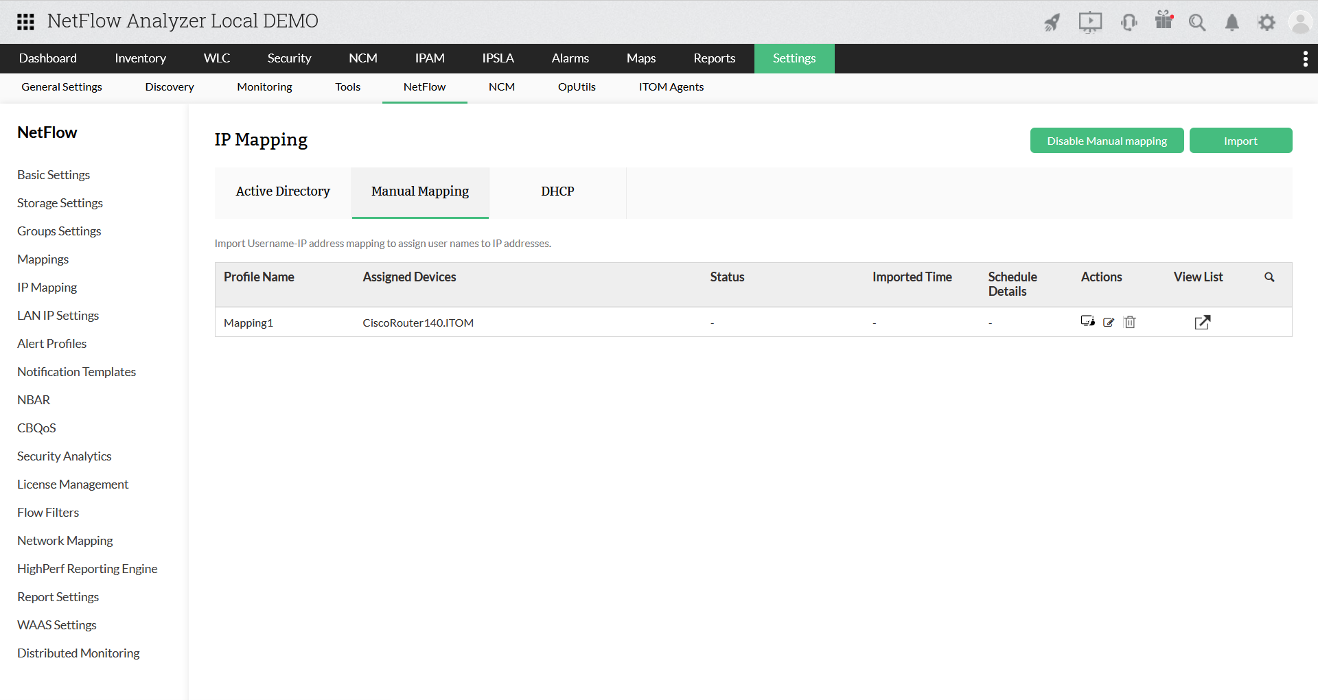 Manual Mapping - ManageEngine Netflow Anlayzer