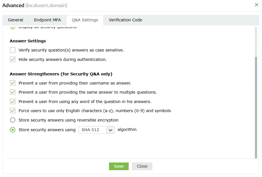 Overview of the answer strengtheners in ADSelfService Plus