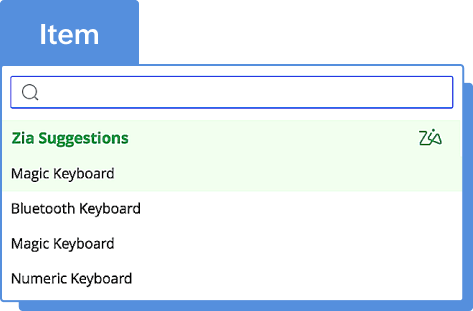 Zia item suggestions