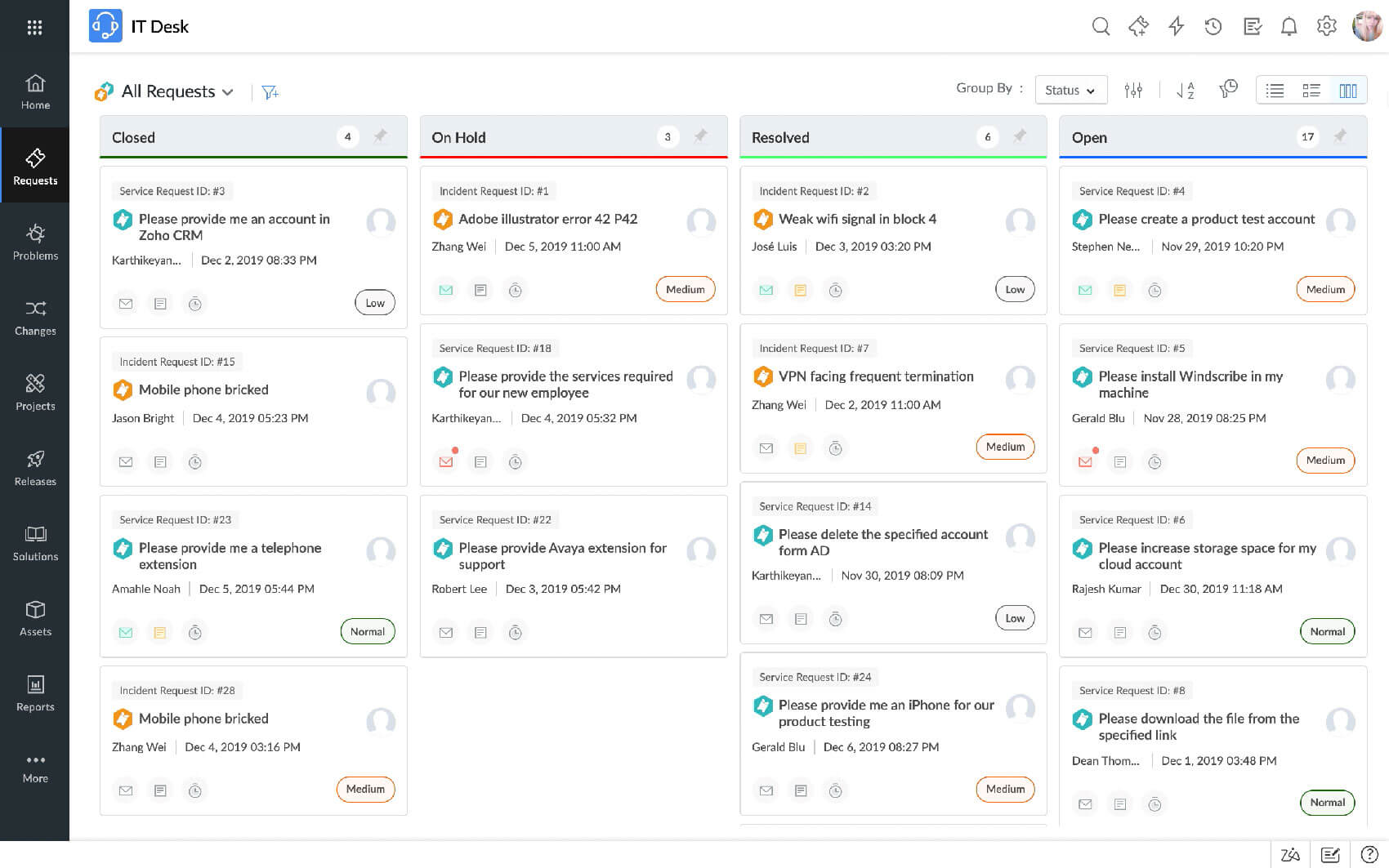 Kanban View in ServiceDesk Plus Kanban Board for service desk