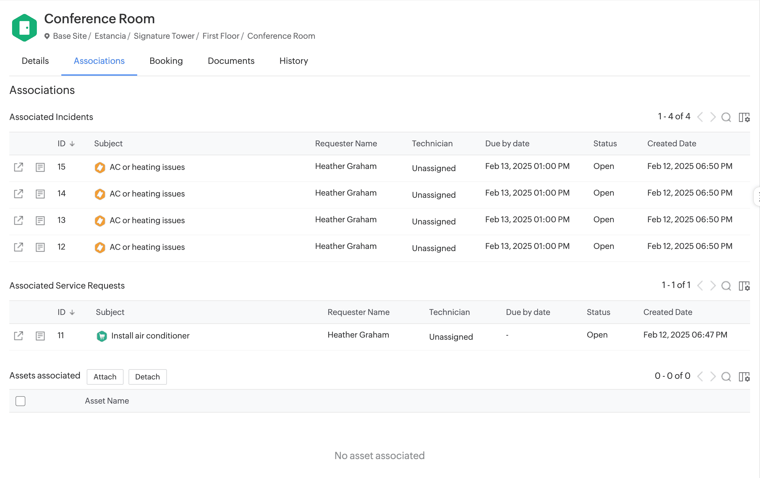 Associations tab in space details