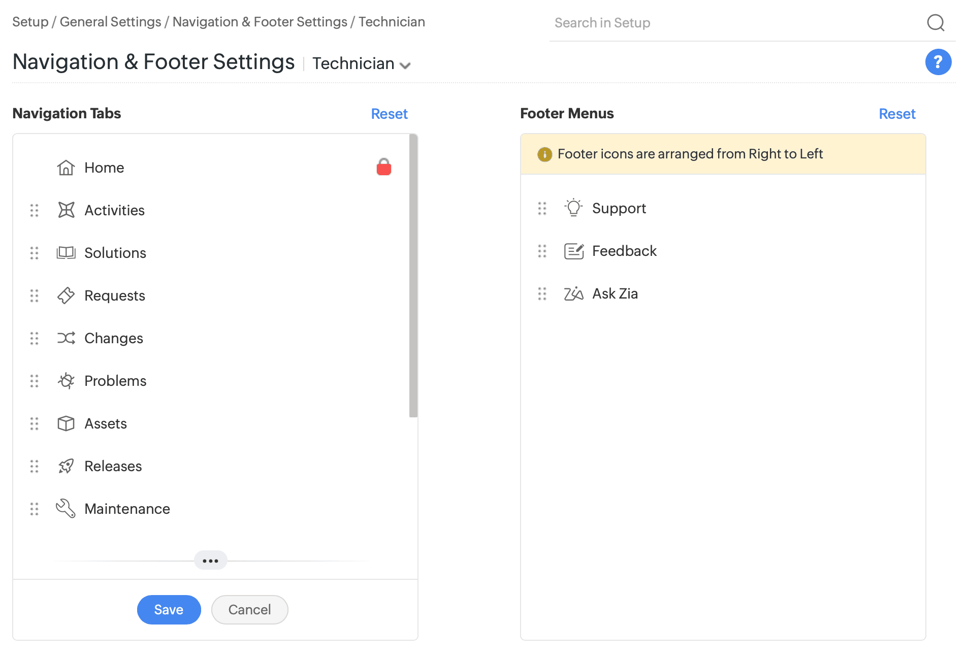 Navigation and Footer Settings