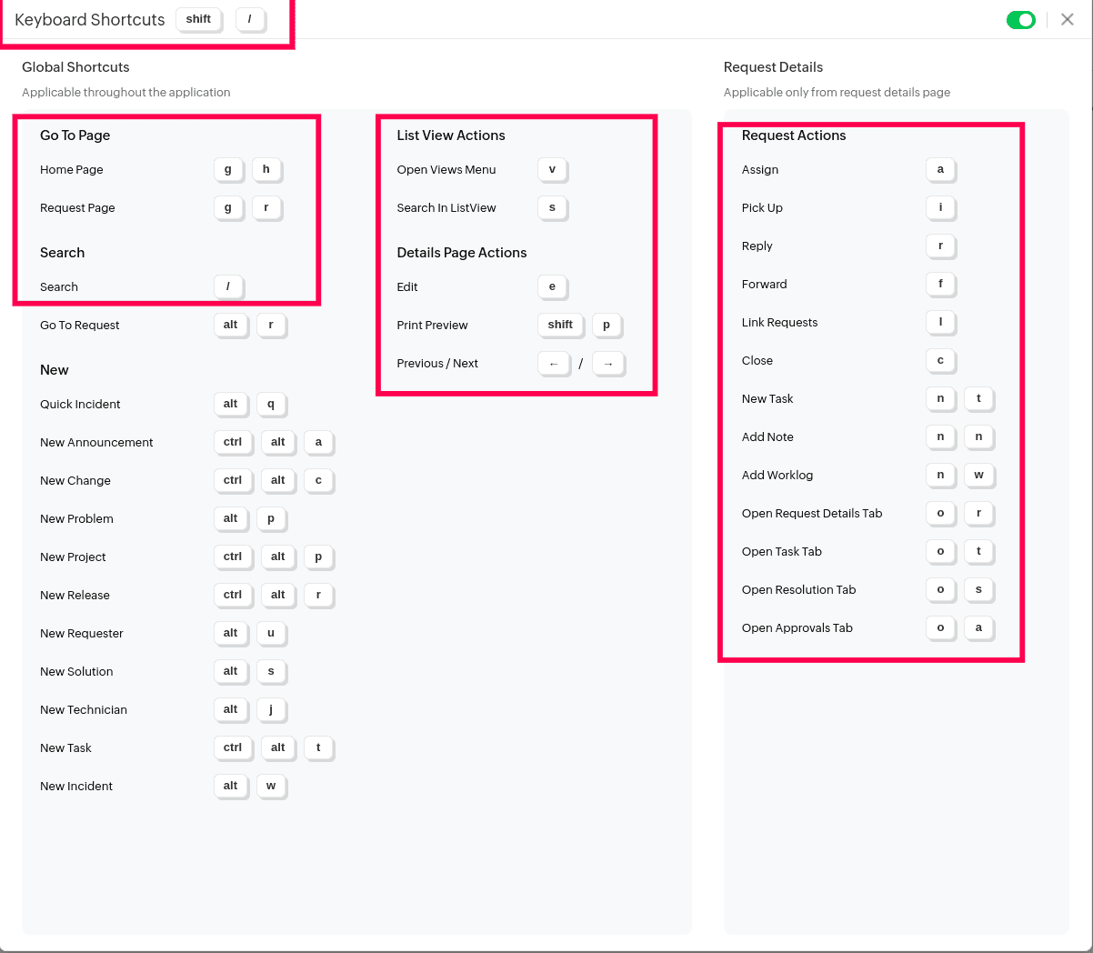 New Keyboard shortcuts