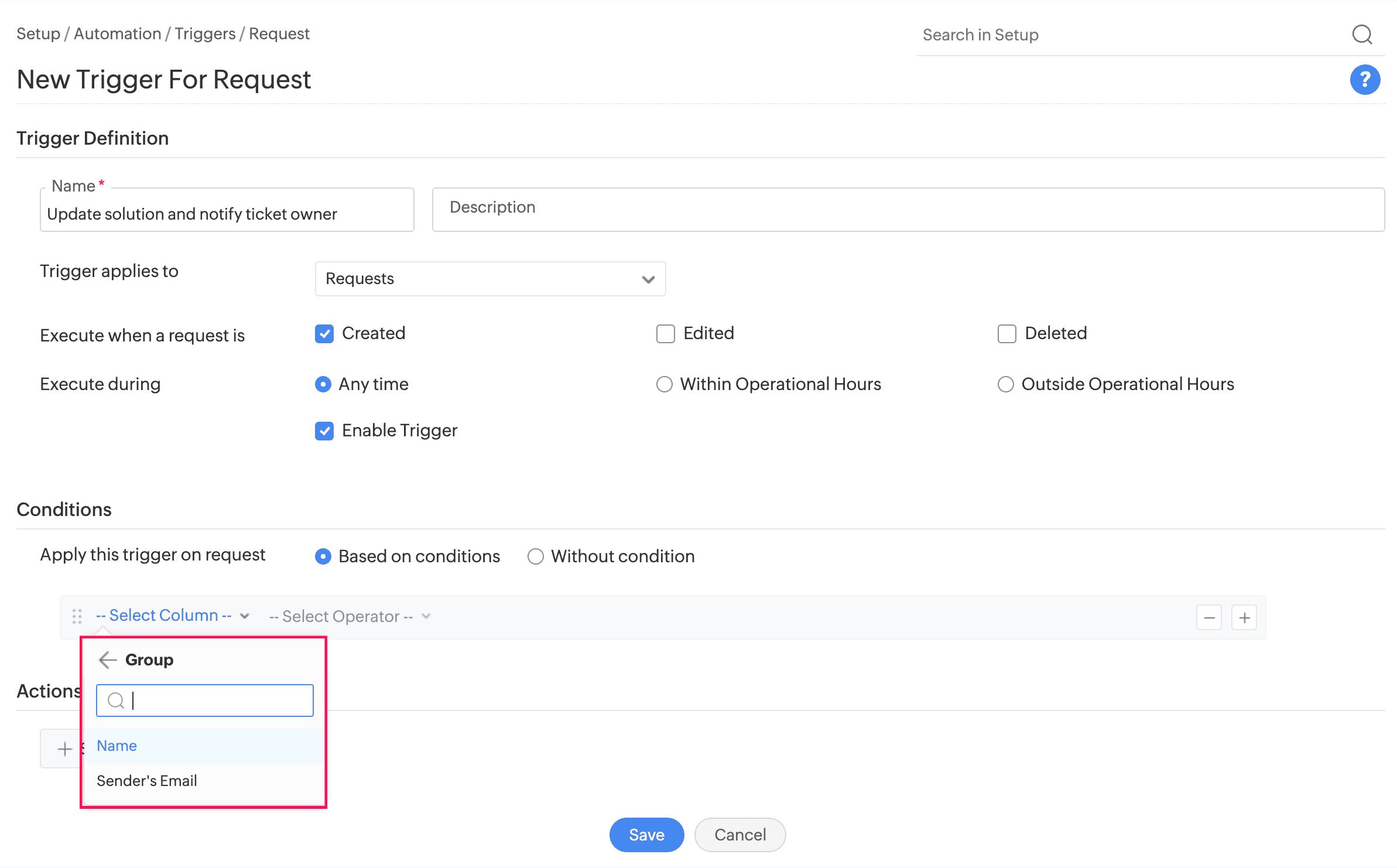 New trigger request defination