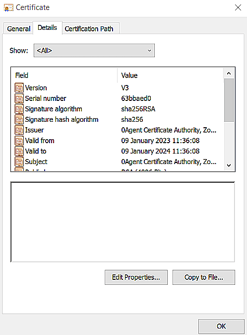 Certificate details window