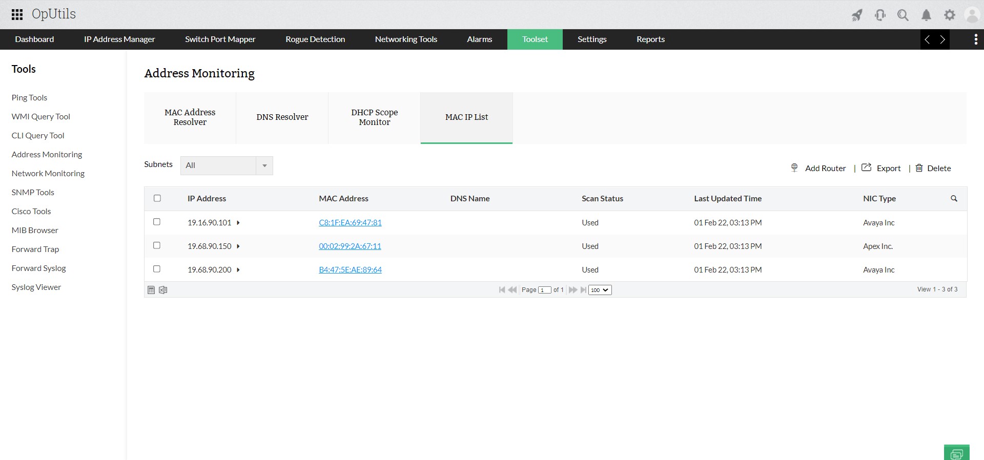 Scan MAC Addresses on Network - ManageEngine OpUtils