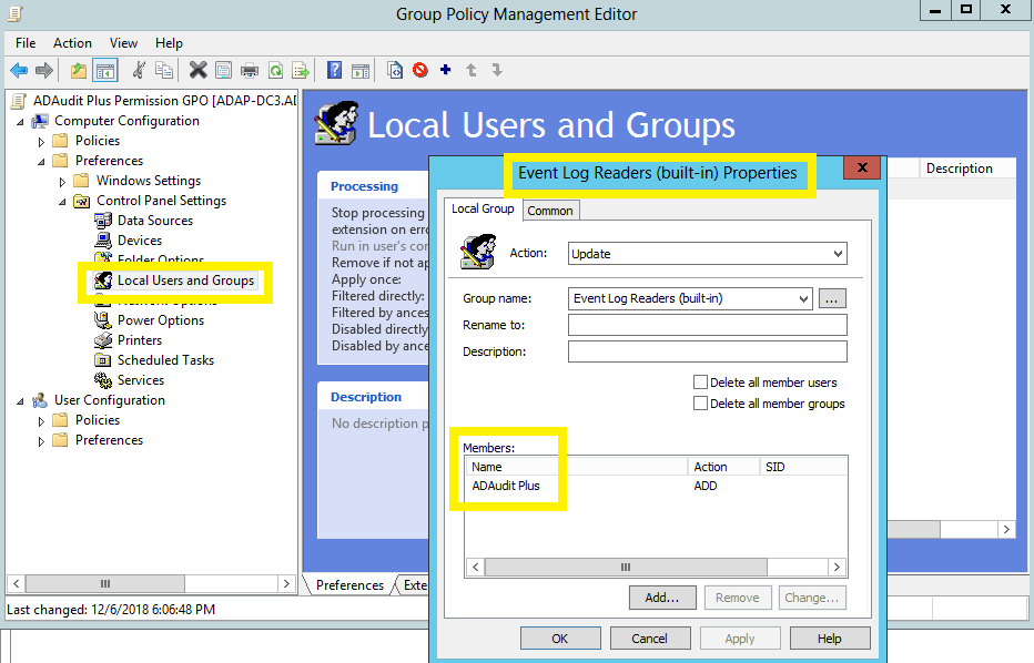 Grupo de usuarios locales de auditoría de Active Directory