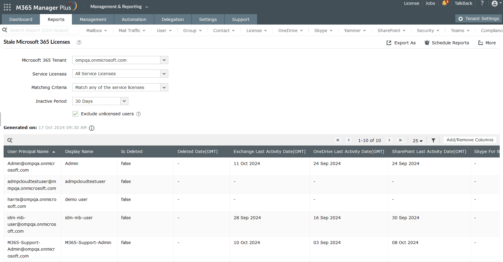 Stale Microsoft 365 Licenses