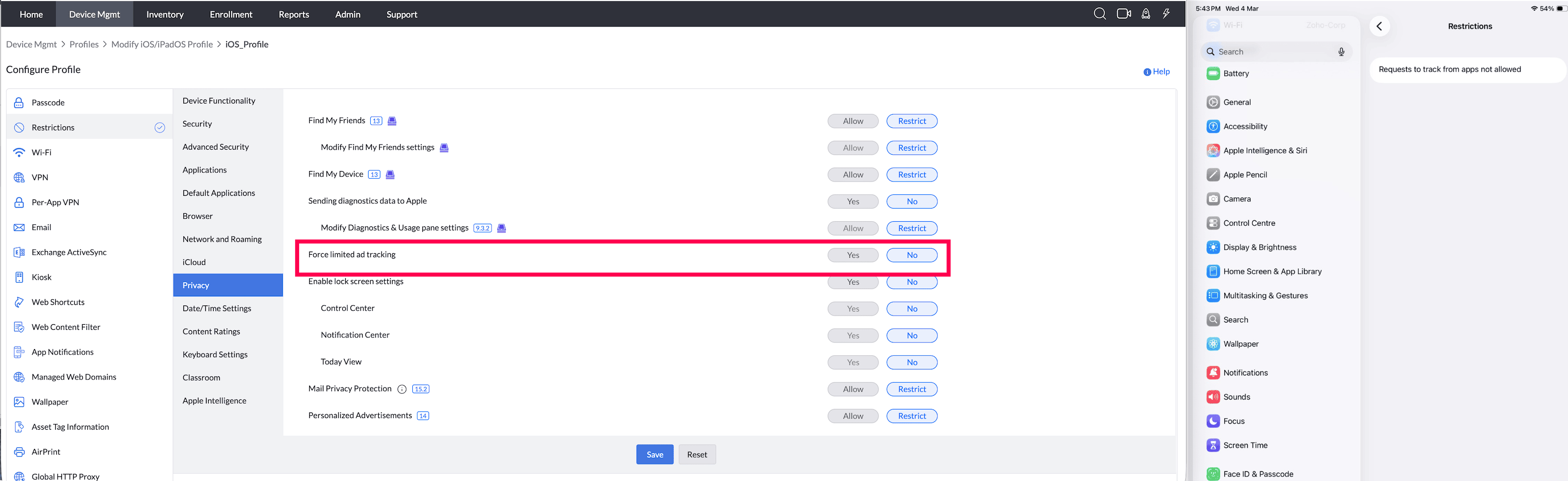 Force limited ad tracking