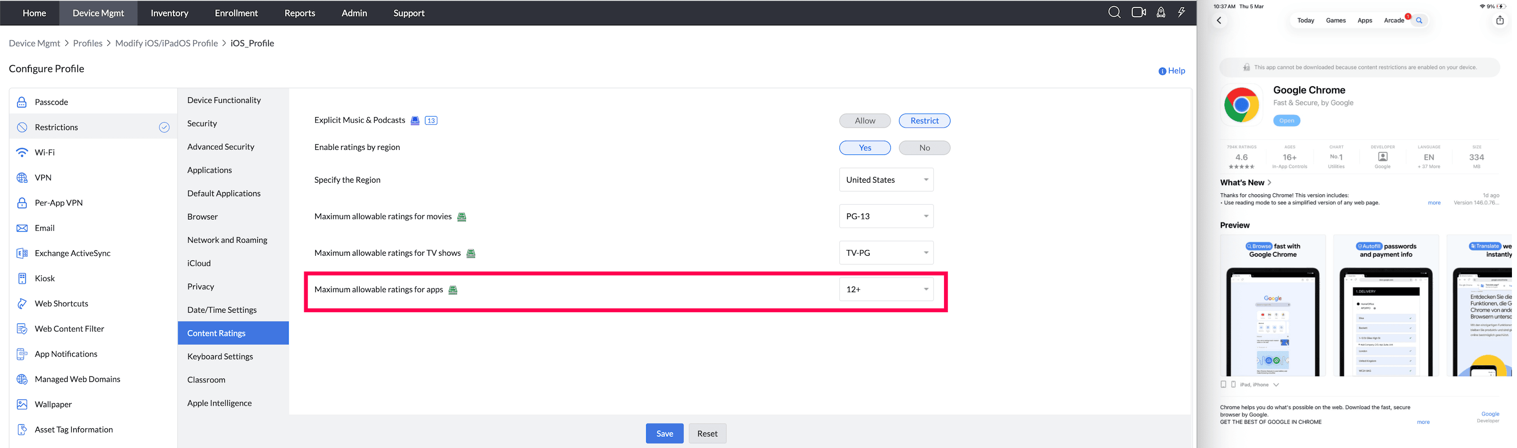 Maximum Allowable Ratings for Apps