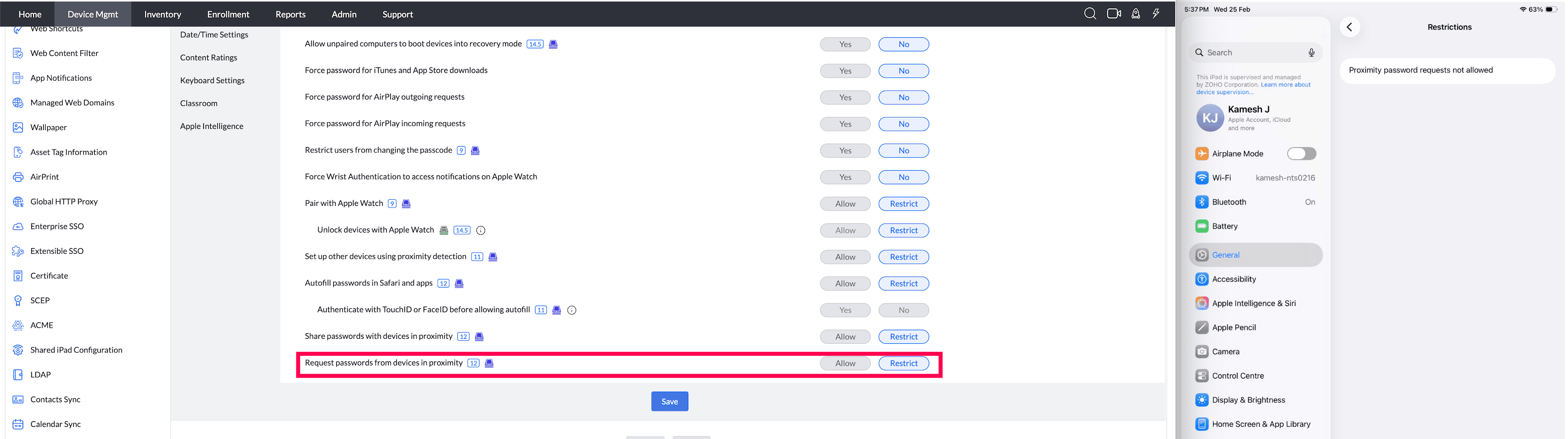Request passwords from devices in proximity