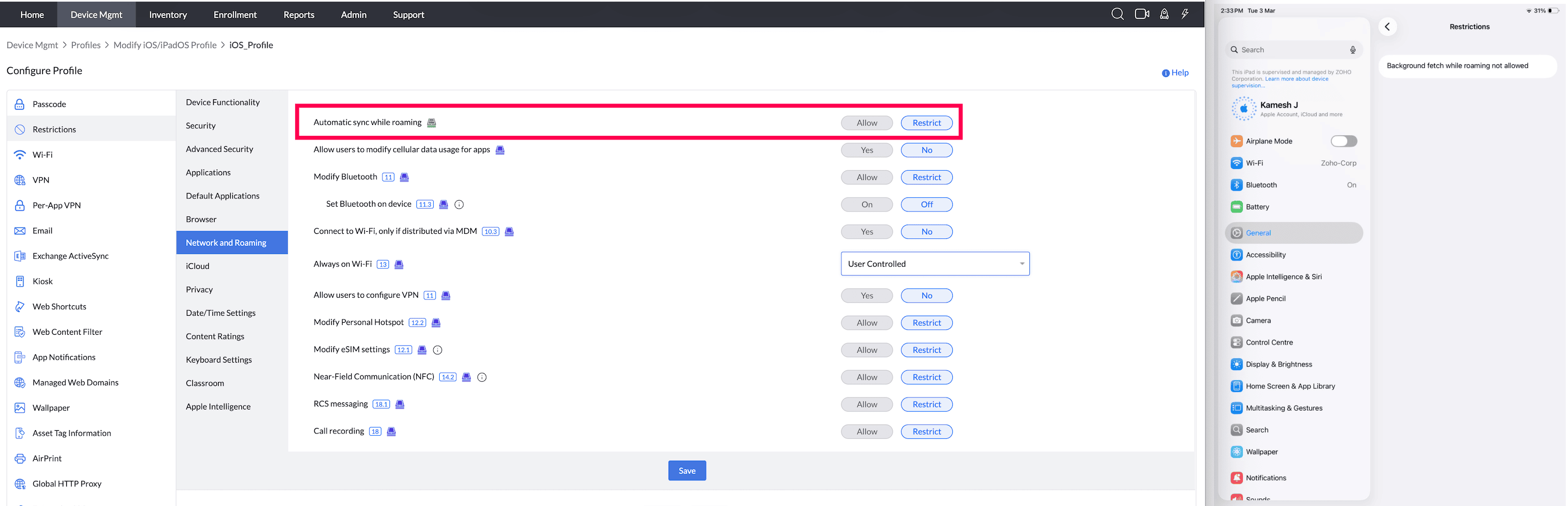 Automatic sync while roaming