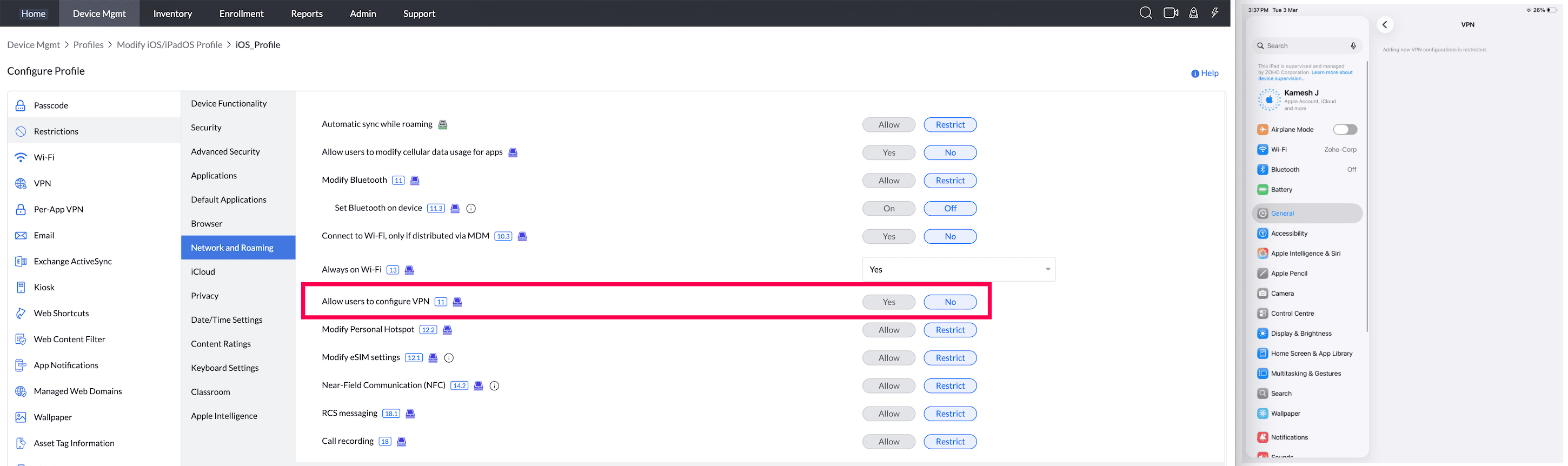 Allow users to configure VPN