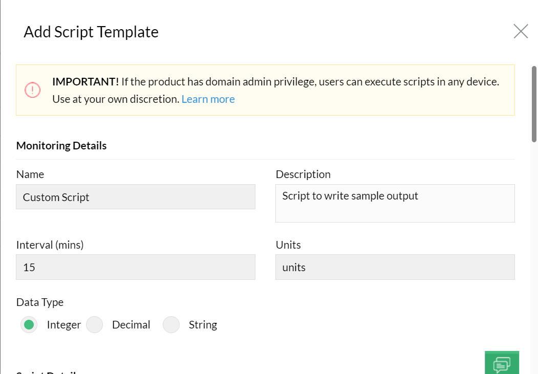 Adding Script Templates OpManager Help