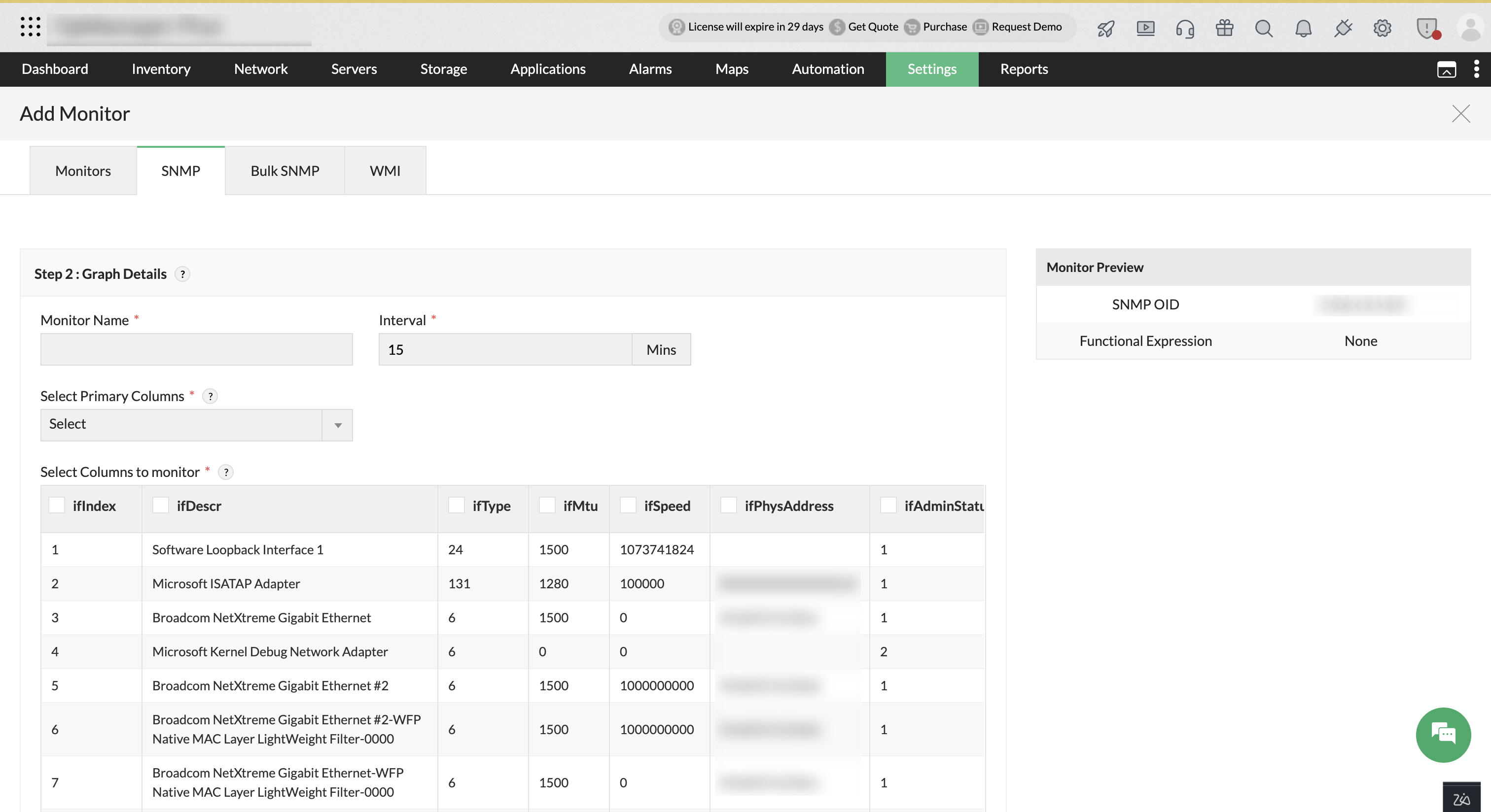 ManageEngine OpManager: Tabular OID Monitoring