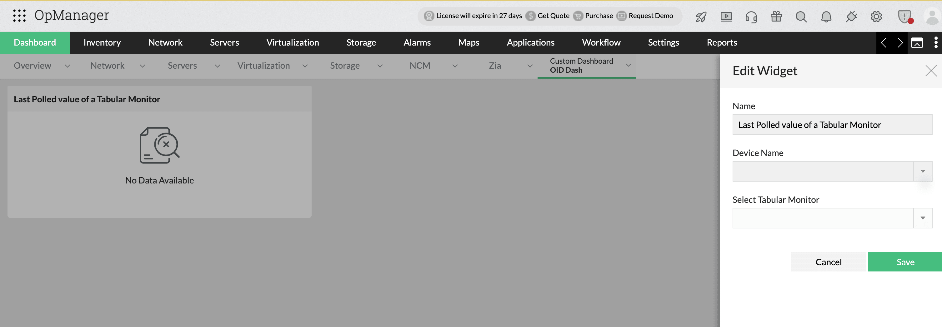 ManageEngine OpManager: Tabular OID Monitoring