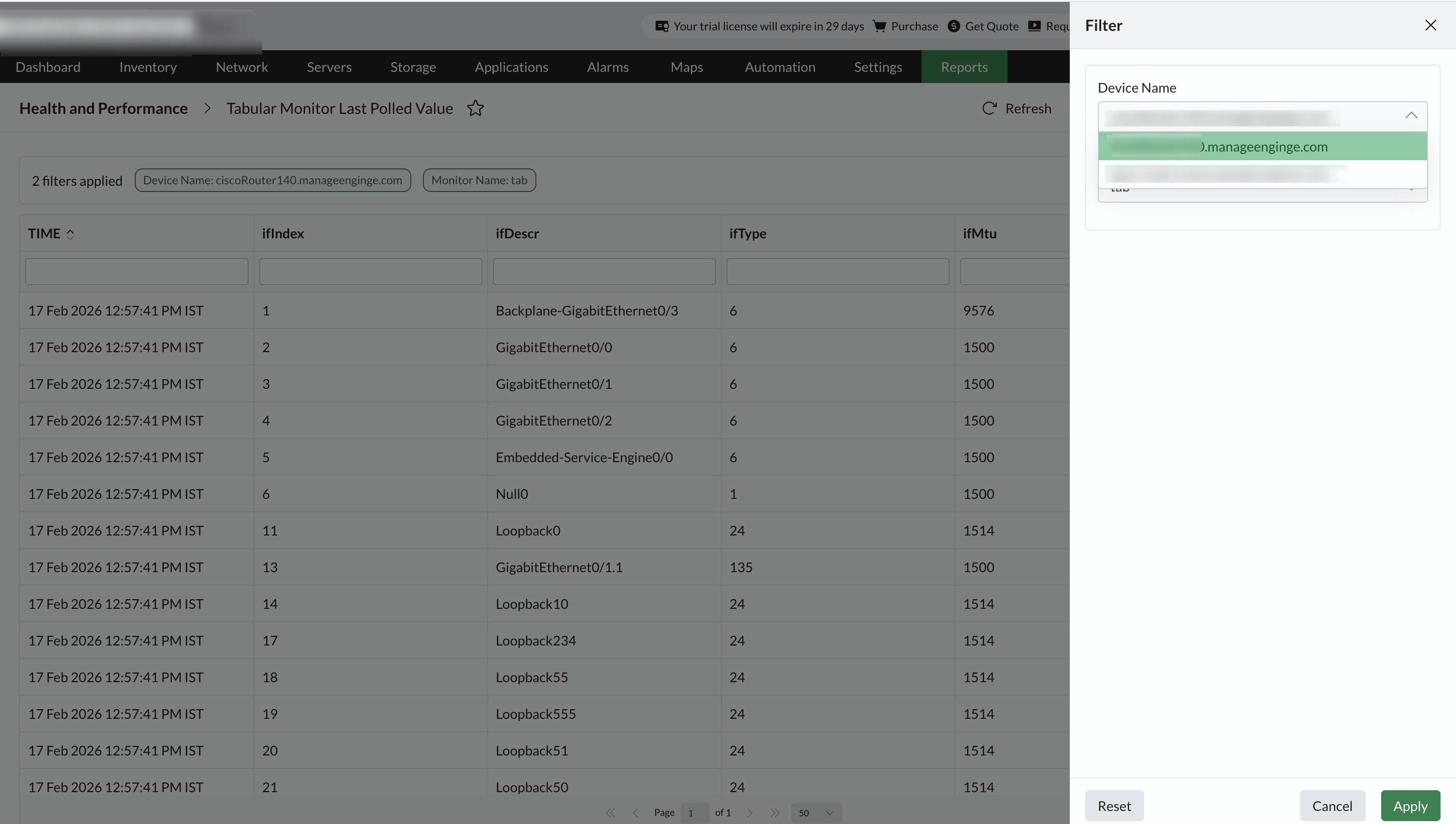 ManageEngine OpManager: Tabular OID Monitoring
