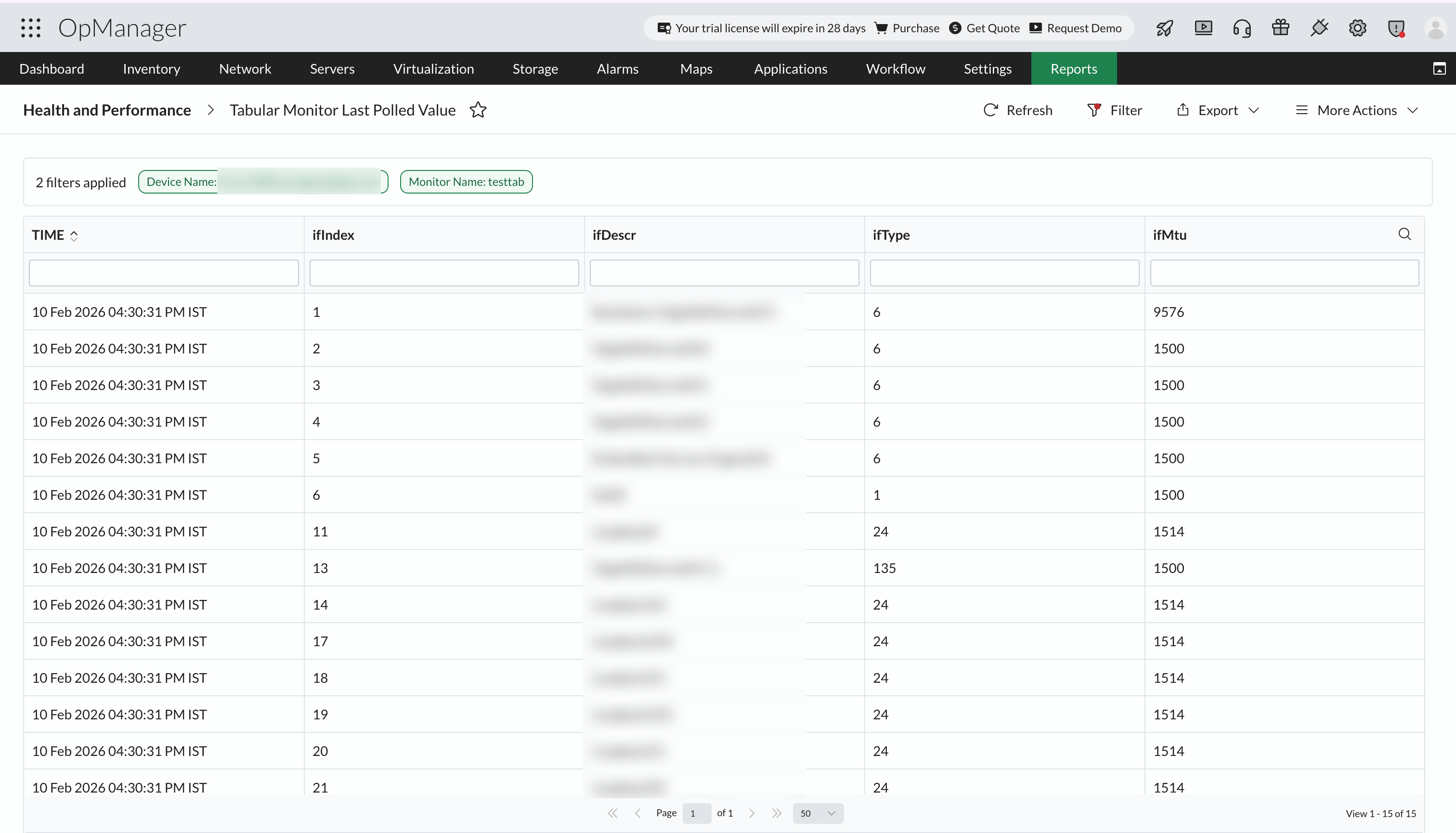 ManageEngine OpManager: Tabular OID Monitoring