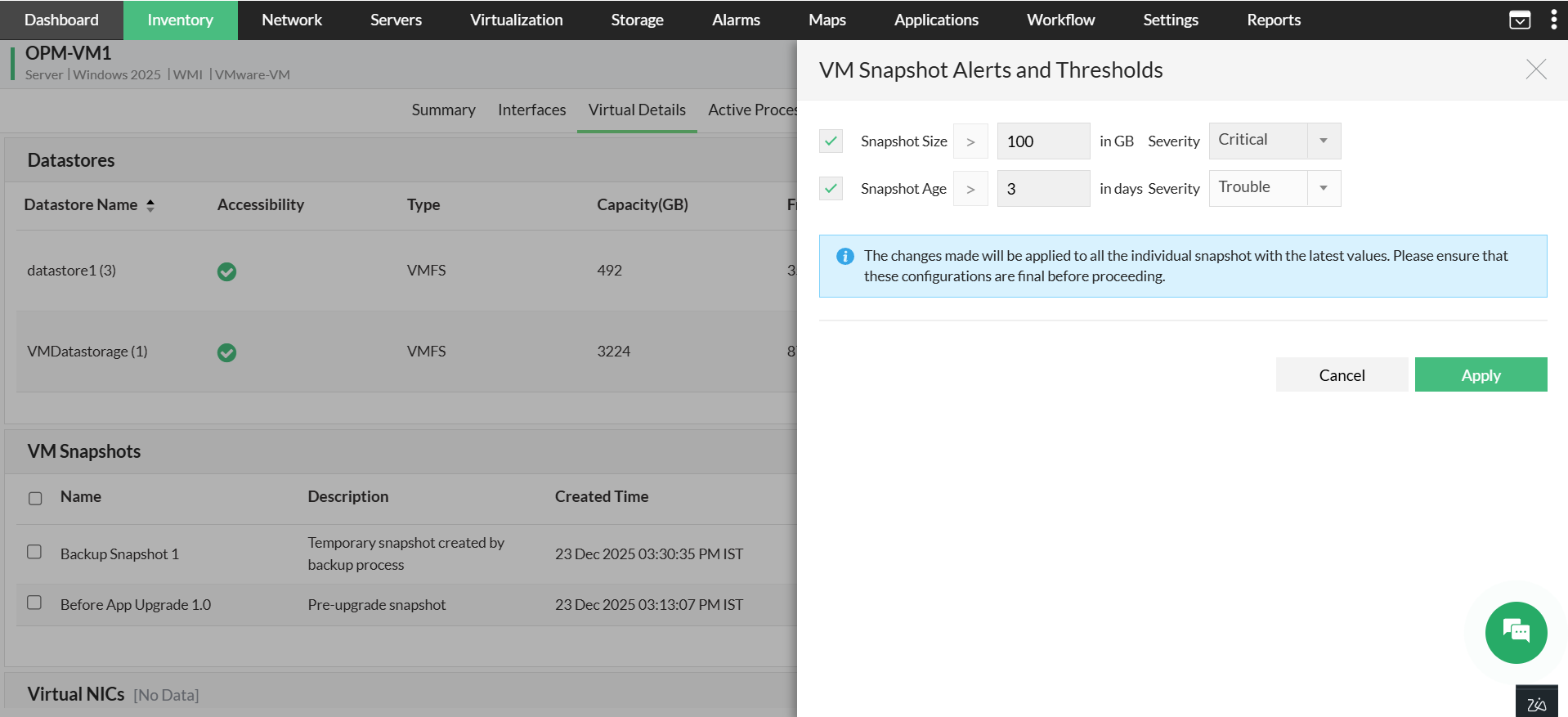 VMware Snapshot Monitoring in ManageEngine OpManager: VMware Snapshot Monitoring