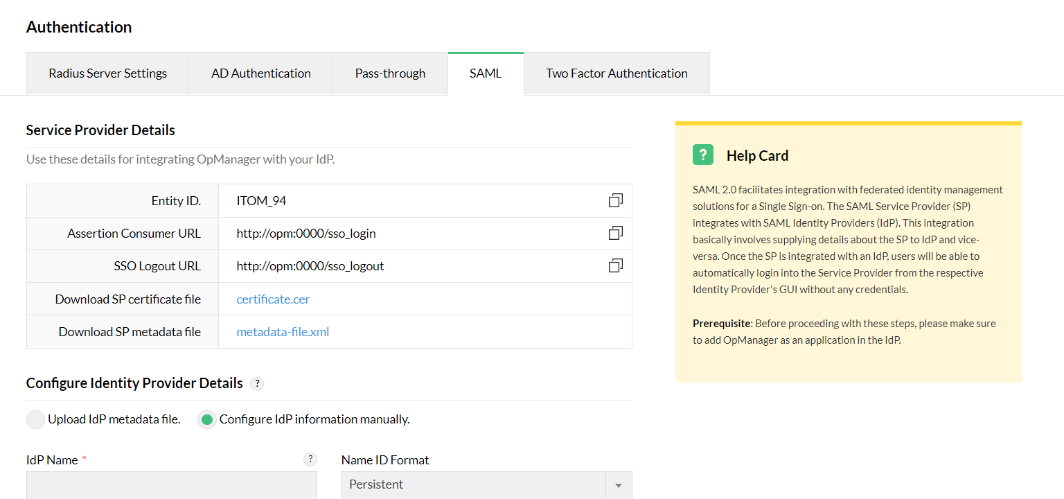 SAML authentication in OpManager